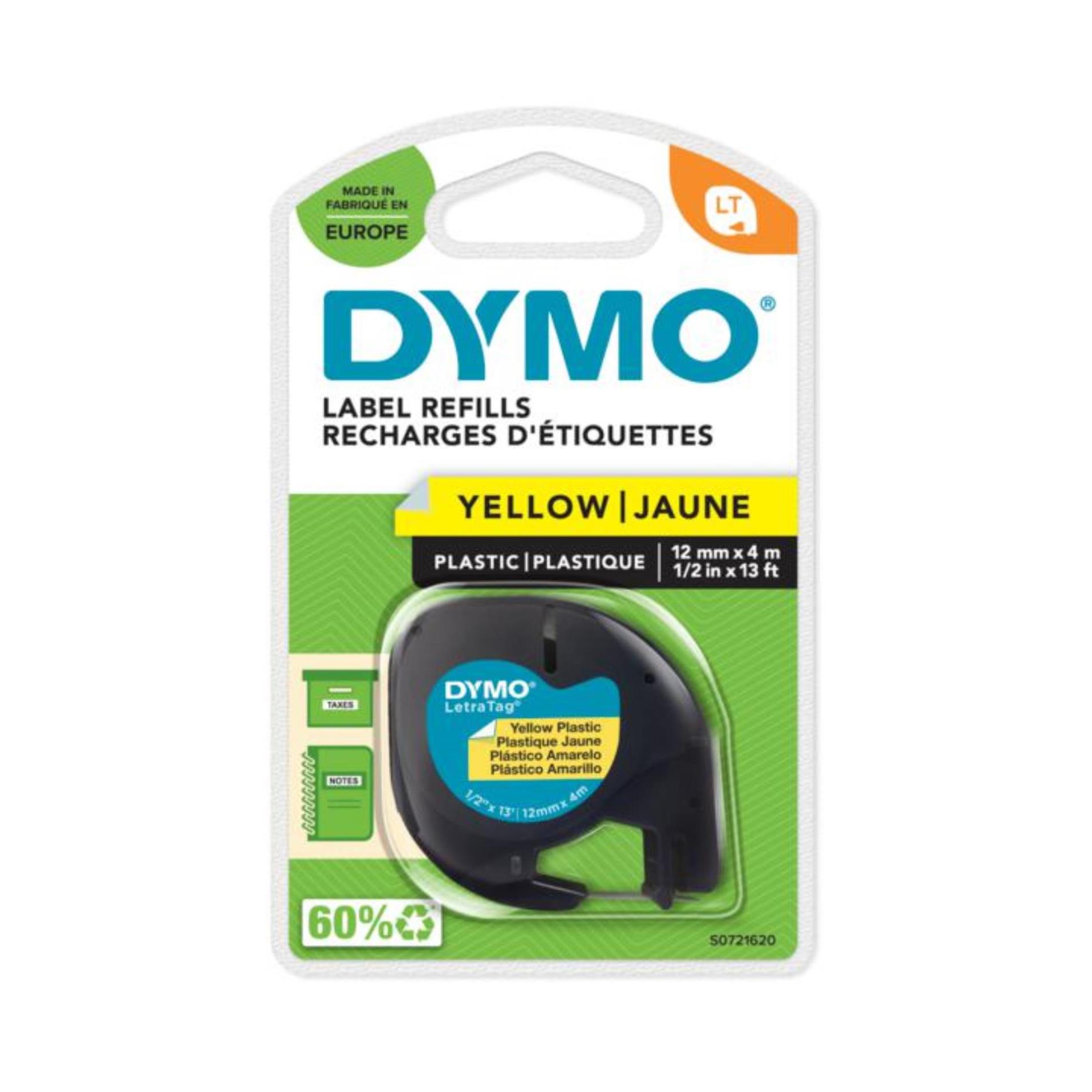 Levně Páska Dymo LetraTag - žlutá, šířka 12 mm, návin 4 m, černé písmo