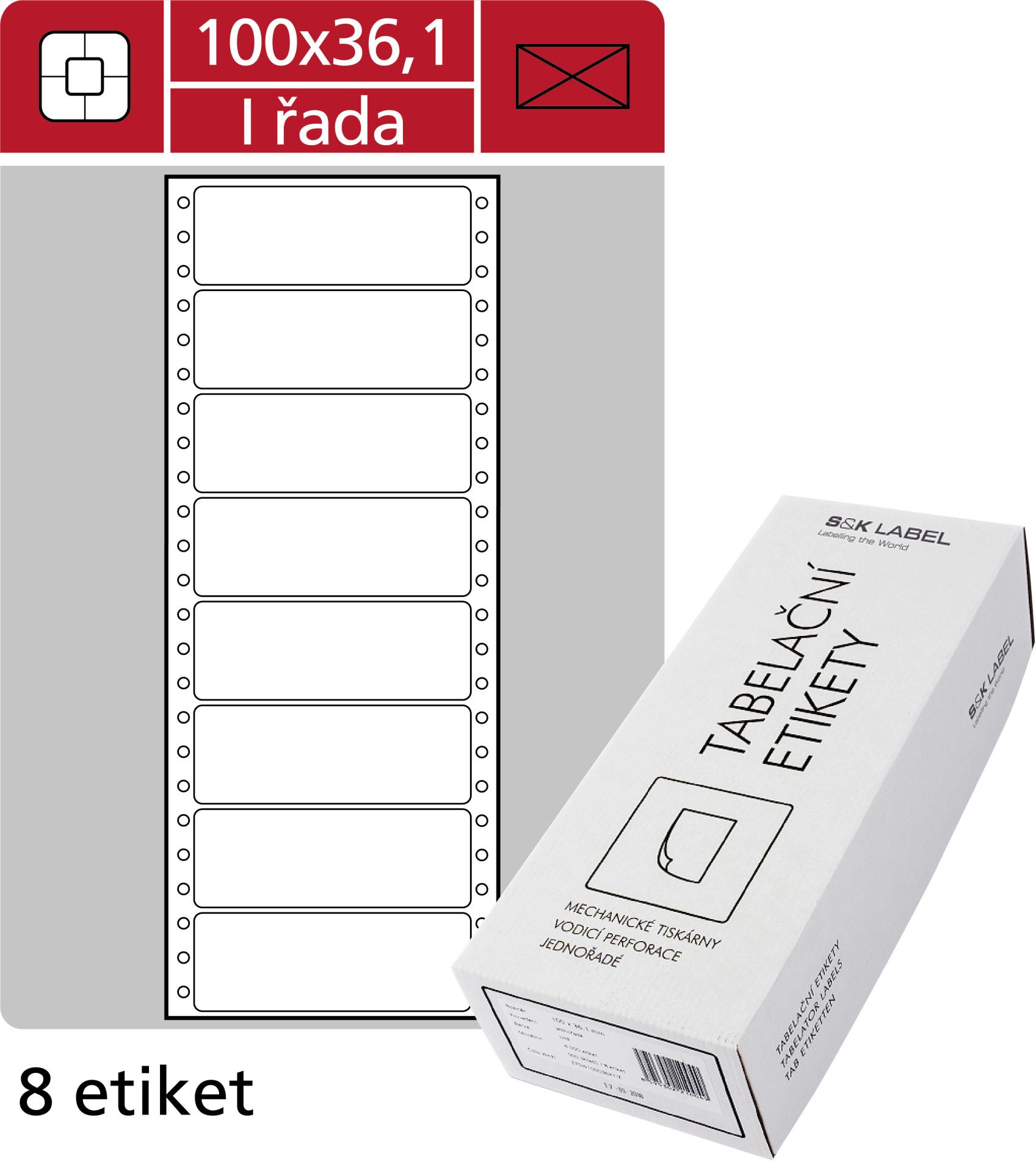 Samolepicí tabelační etikety SK Label - jednořadé, 100 x 36,1 mm, 4 000 ks