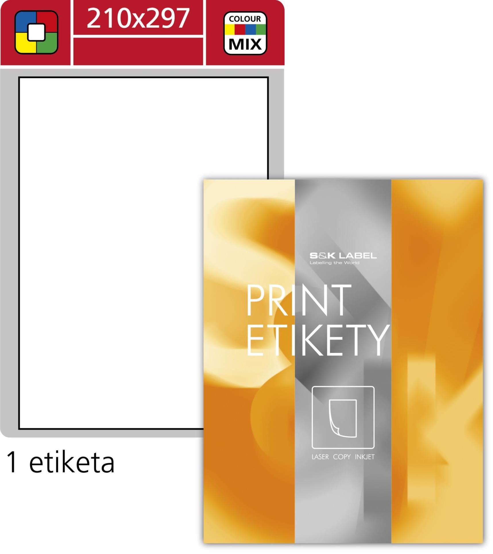 Samolepicí barevné etikety SK Label - mix barev, 210 x 297 mm, 100 ks