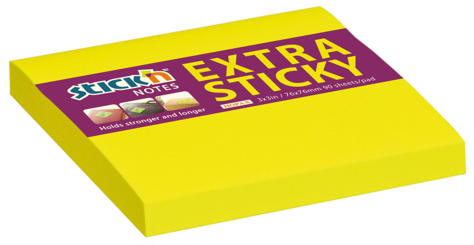 Stick’n by Hopax Samolepicí bloček Extra Sticky Stickn by Hopax - 76 x 76 mm, neonově žlutý