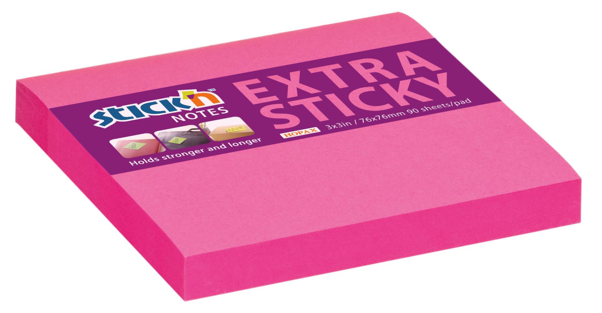 Stick’n by Hopax Samolepicí bloček Extra Sticky Stickn by Hopax - 76 x 76 mm, neonově růžový