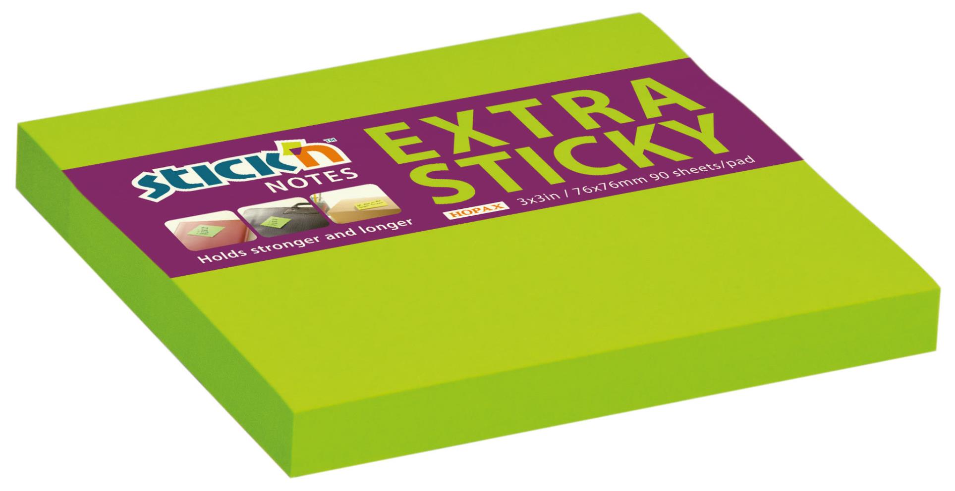 Stick’n by Hopax Samolepicí bloček Extra Sticky Stickn by Hopax - 76 x 76 mm, neonově zelený