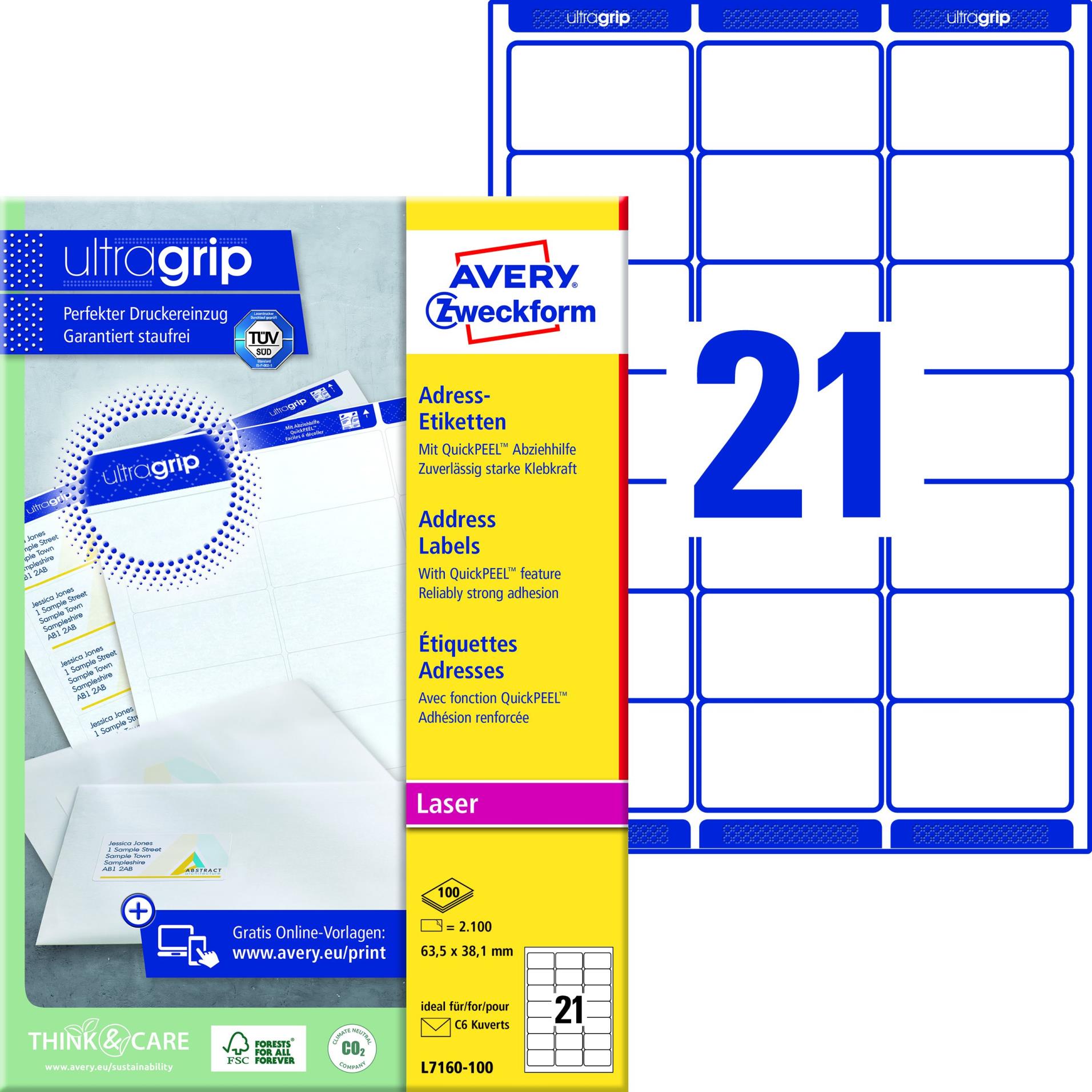 Avery Zweckform Samolepicí adresní etikety Avery - 63,5 x 38,1 mm, 100 listů