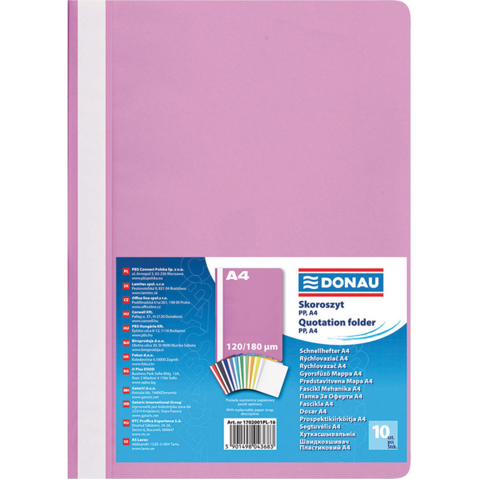 Levně Rychlovazač Donau A4, PP, 120/180 mic, růžový