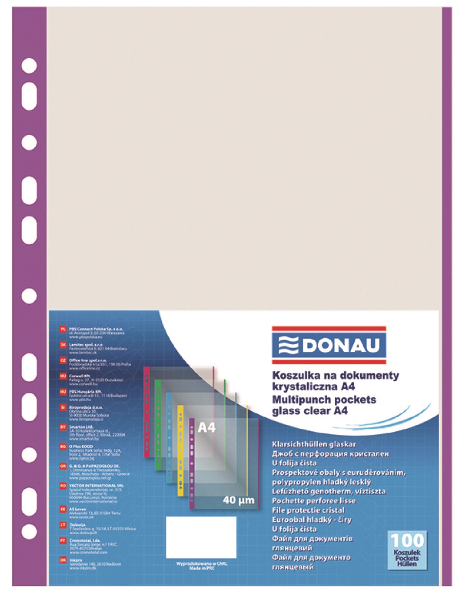 Donau Euroobaly U s barevným okrajem - A4, fialové, krupičkové, 40 mic, 100 ks