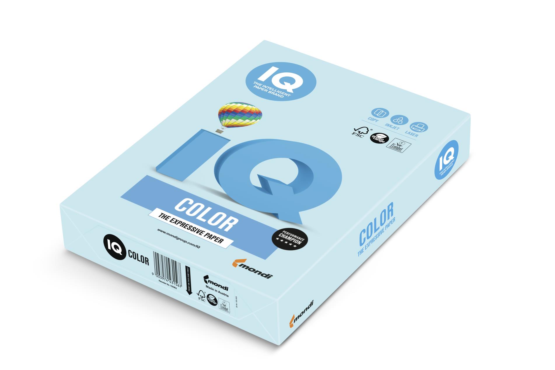 Barevný papír IQ A4 - středně modrý MB30, 80g/m2, 500 listů