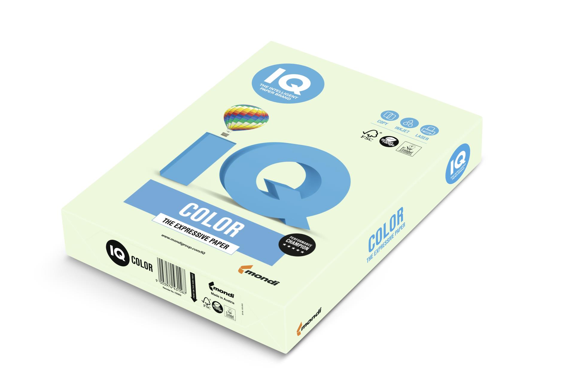 Barevný papír IQ A4 - světle zelený GN27, 80g/m2, 500 listů