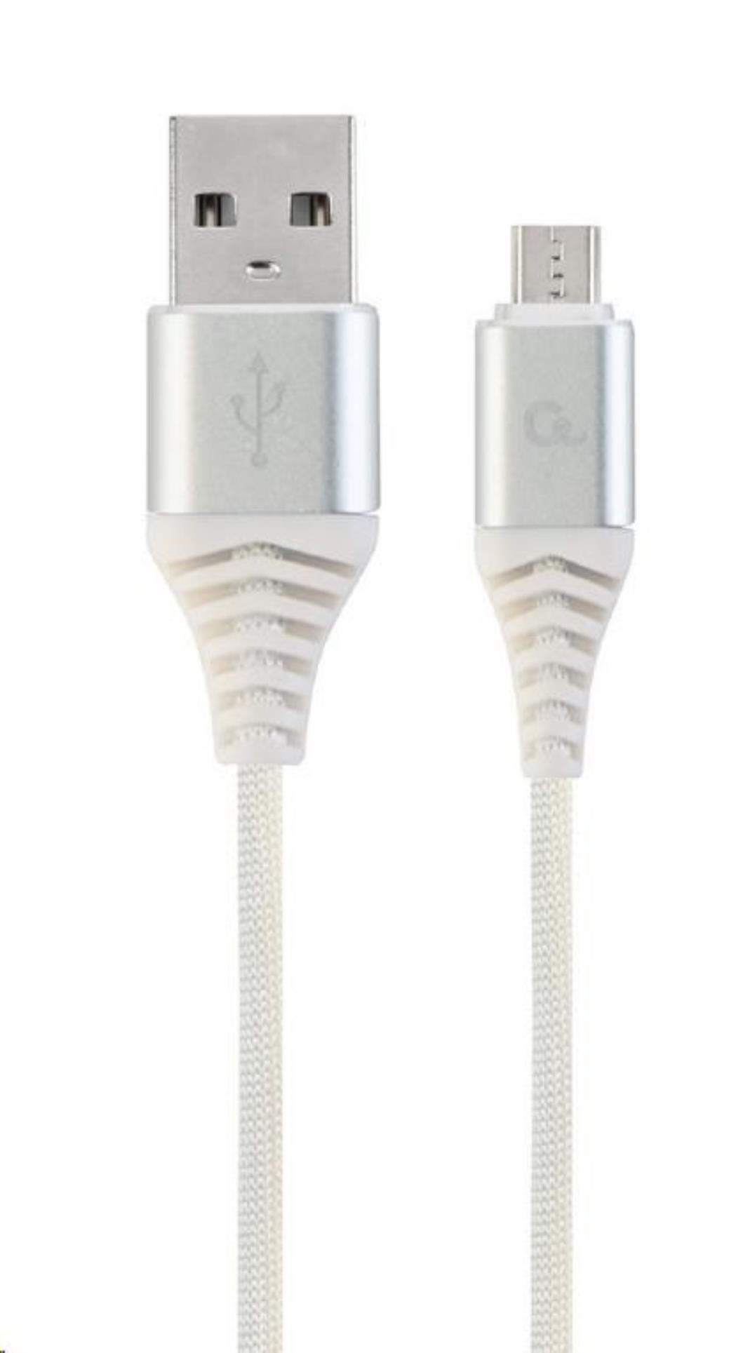 Gembird GDatový kabel Gembird USB 2.0 - AM na MicroUSB (AM/BM), 1m, opletený, bílo-stříbrný, blister, PREMIU