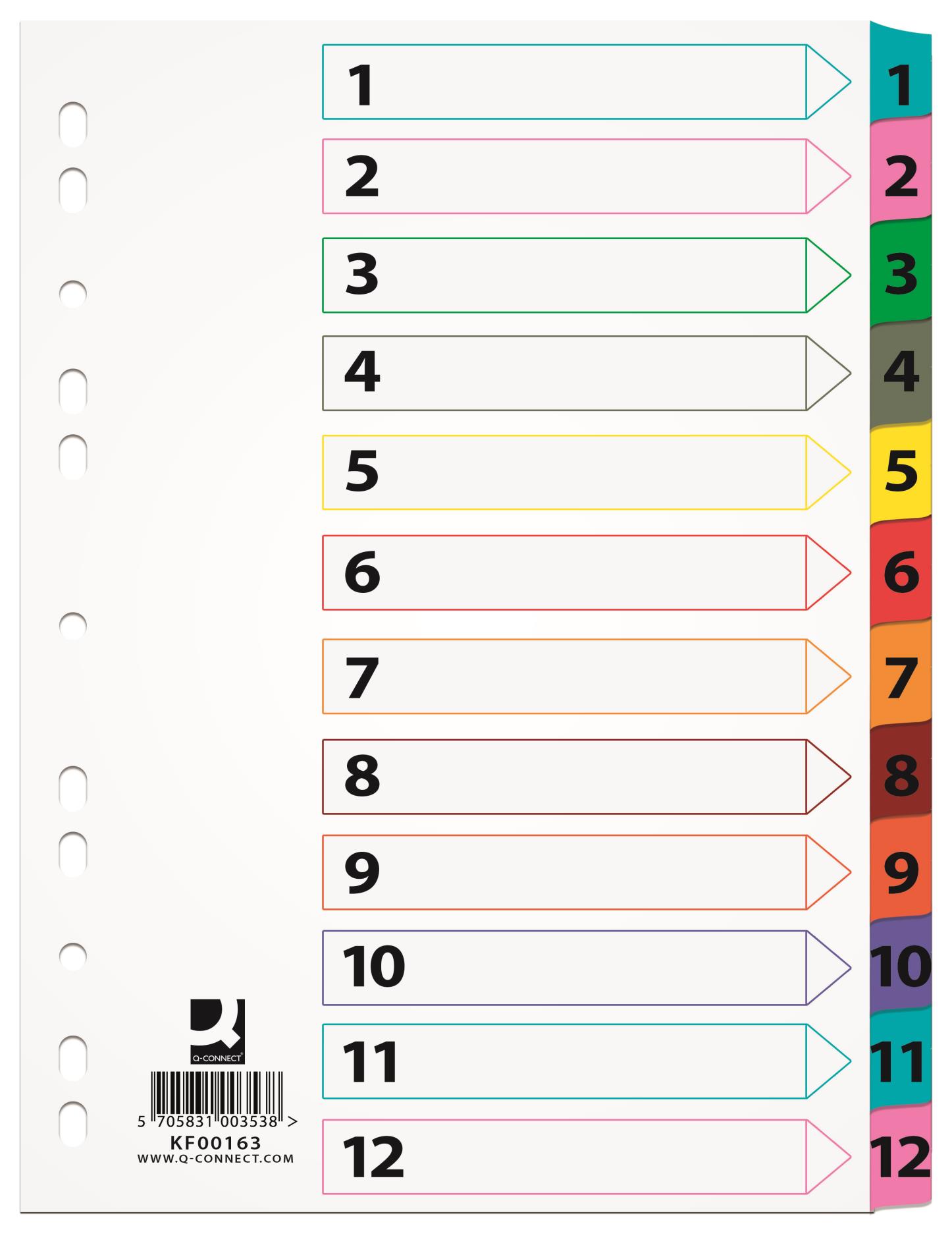 Papírový rozlišovač Q-Connect - A4, bílý s barevným okrajem, 1-12