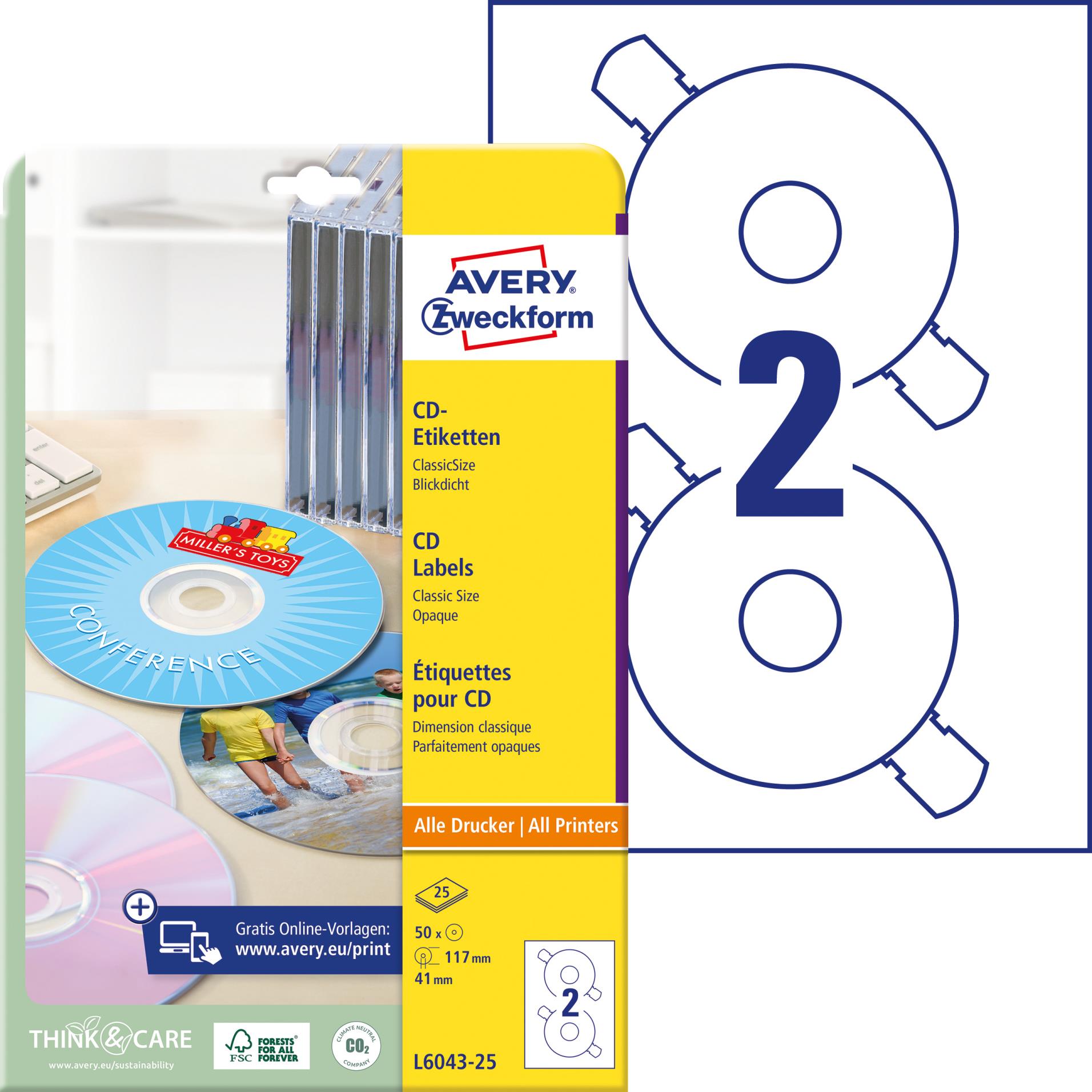 Avery Zweckform Samolepicí etikety na CD/DVD Avery ClassicSize - průměr 117 mm, 50 ks
