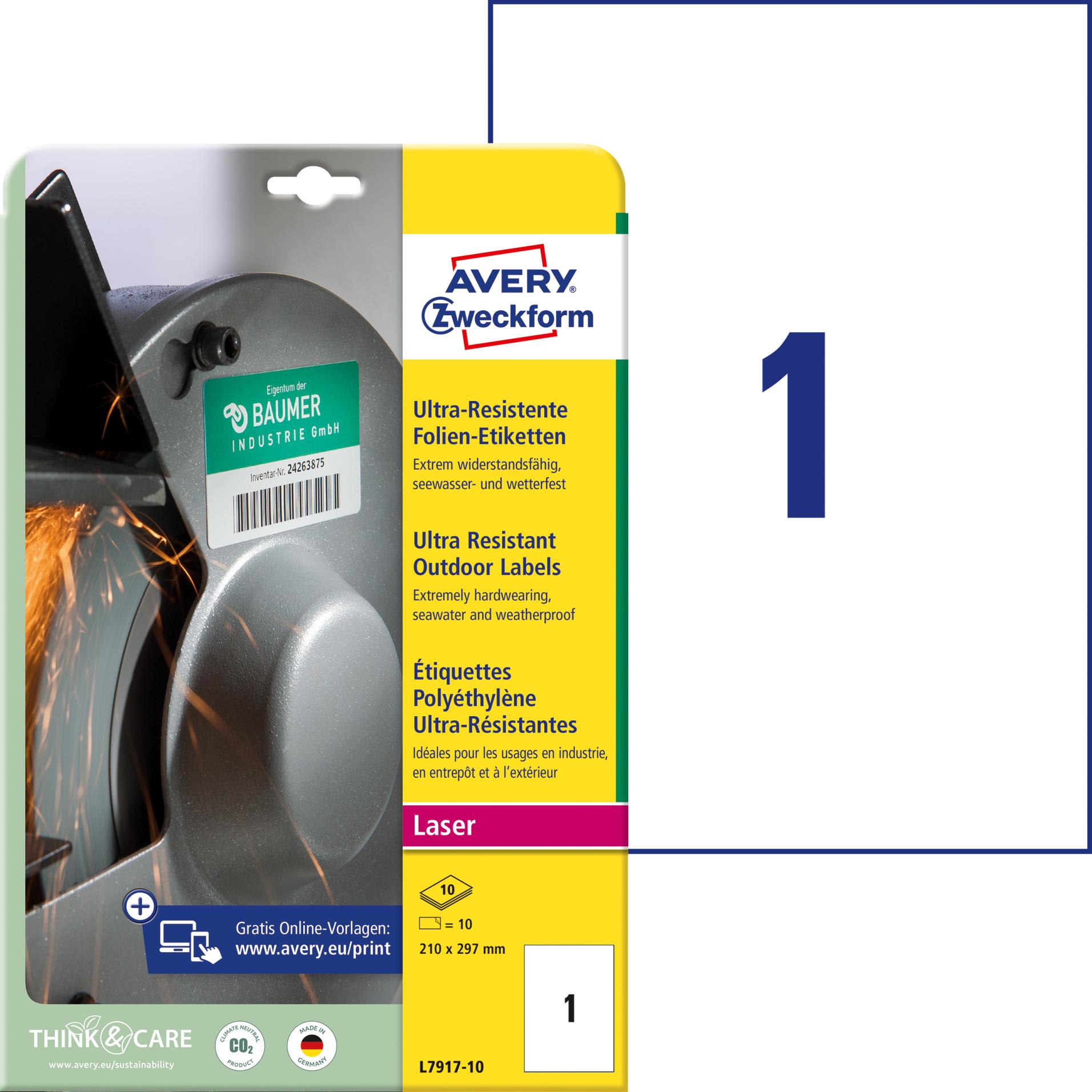 Avery Zweckform Ultra odolné etikety, 210 x 297 mm, 10 ks