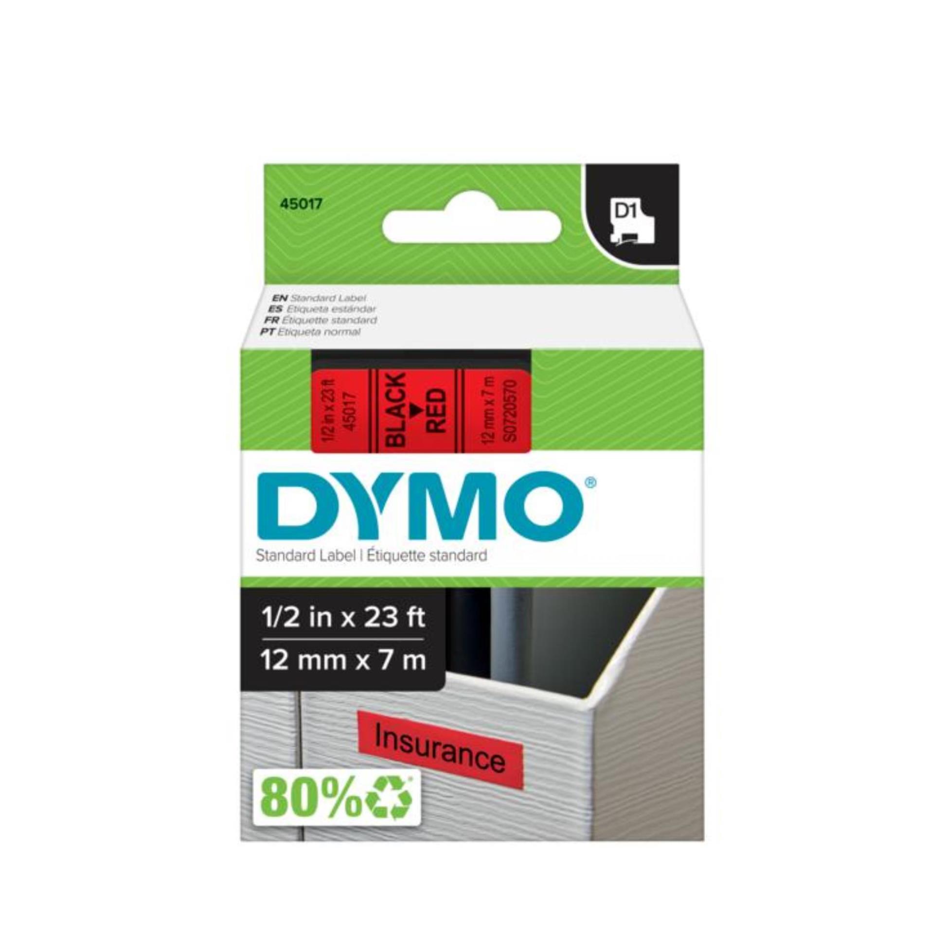 Levně Páska Dymo D1 - červená, šířka 12 mm, návin 7 m, černé písmo