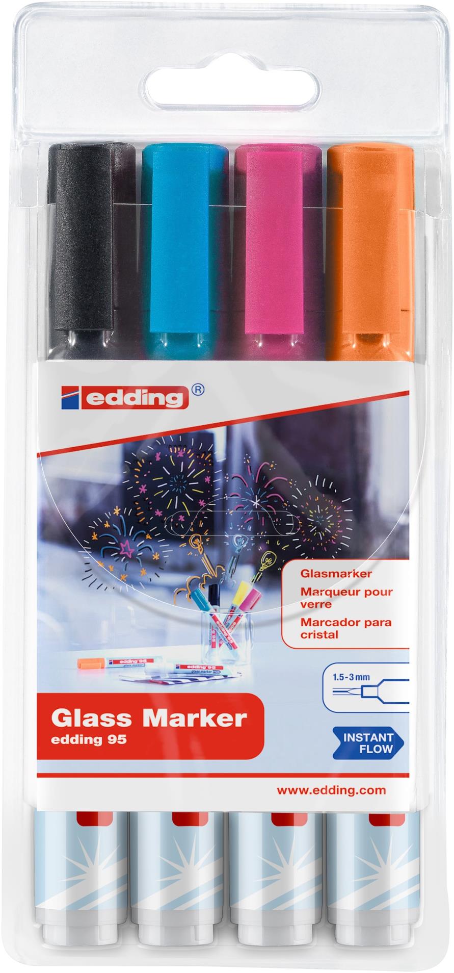 Popisovač na sklo edding 95 - sada 4 ks s černou