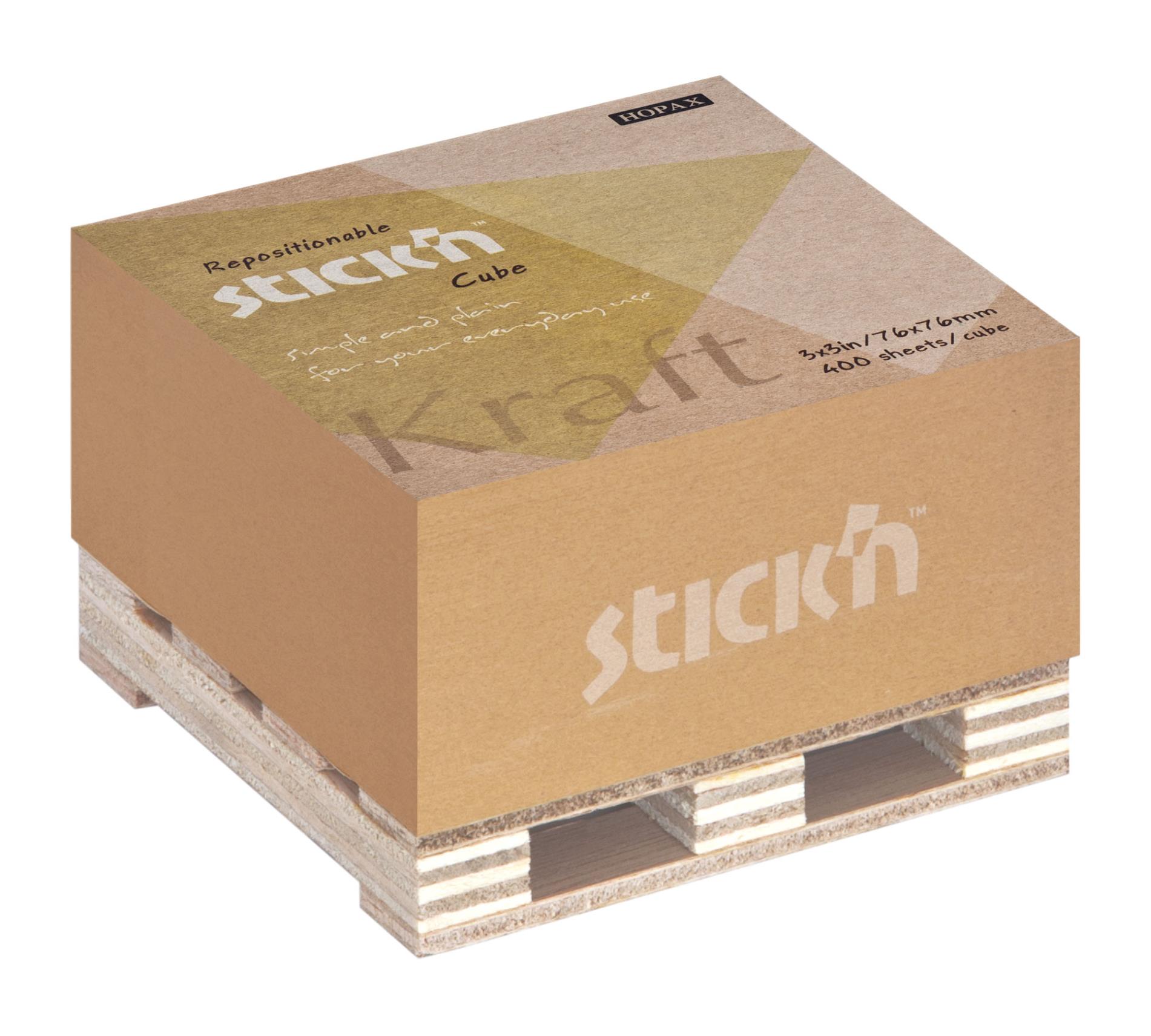 Stick’n by Hopax Samolepicí bloček na paletce Stick'n Kraft z přírodního papíru - 76 x 76 mm, 400 lístků