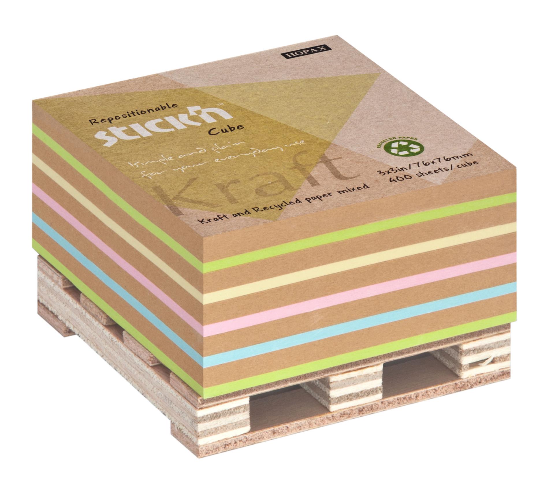 Stick’n by Hopax Samolepicí bloček na paletce Stick'n Kraft recyklovaný barevný - 76 x 76 mm, 400 lístků