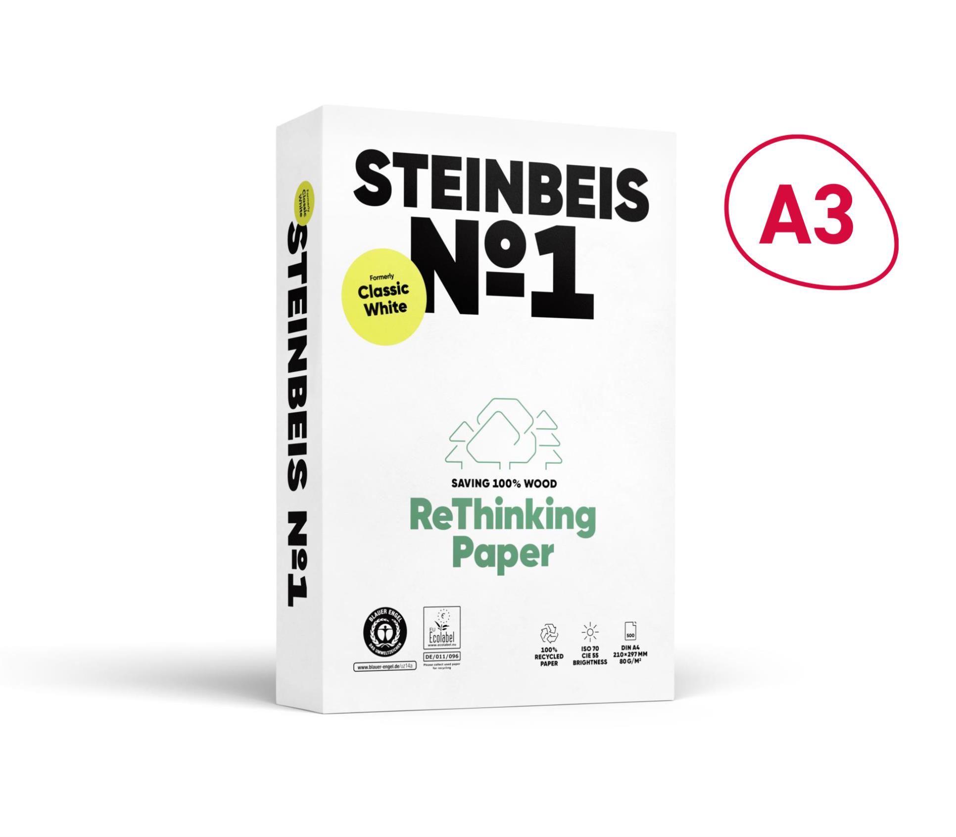 Levně Recyklovaný papír Steinbeis No. 1 A3 - 80 g/m2, CIE 55, 500 listů