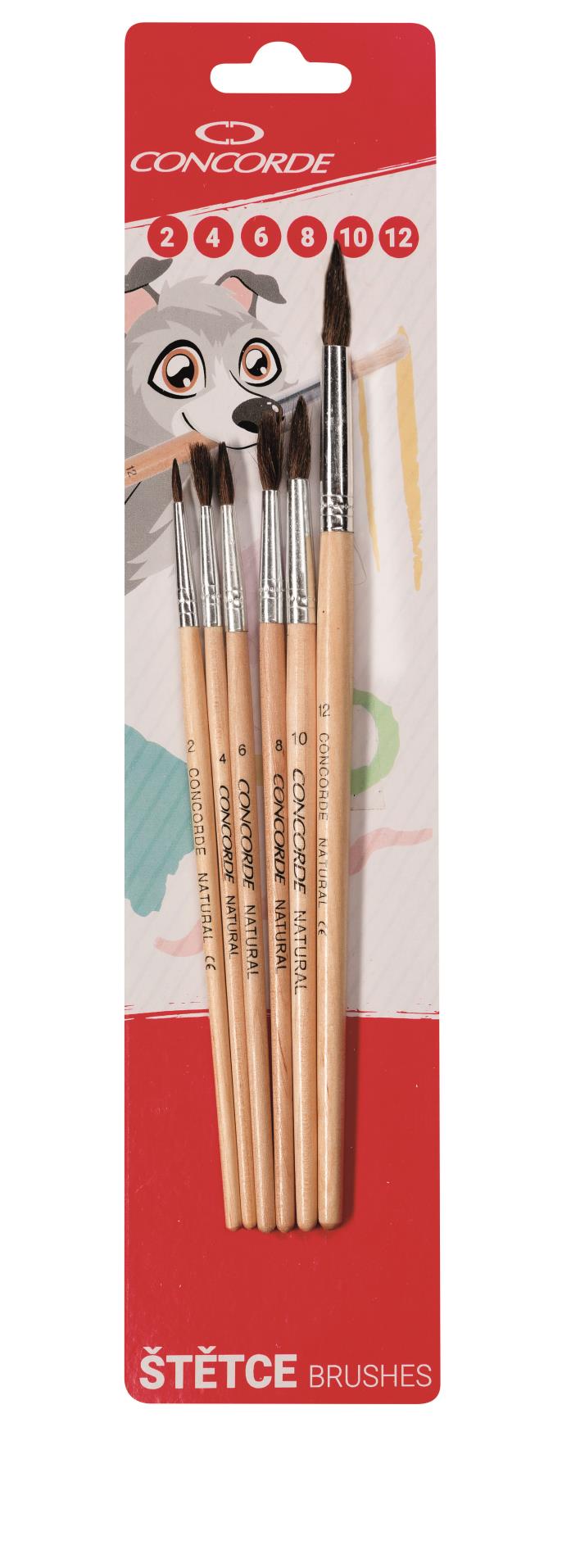 Sada štětců Concorde Natural kulaté - 6ks, blistr