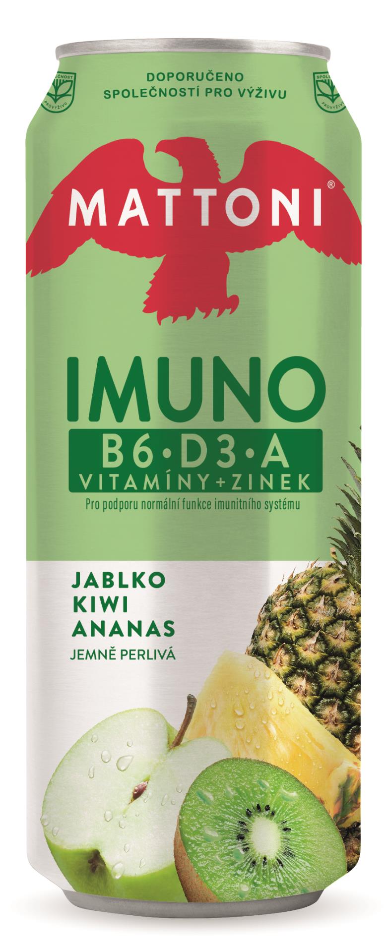 Minerální voda Mattoni Imuno - jablko, ananas a kiwi, plech, 24 x 0,5 l