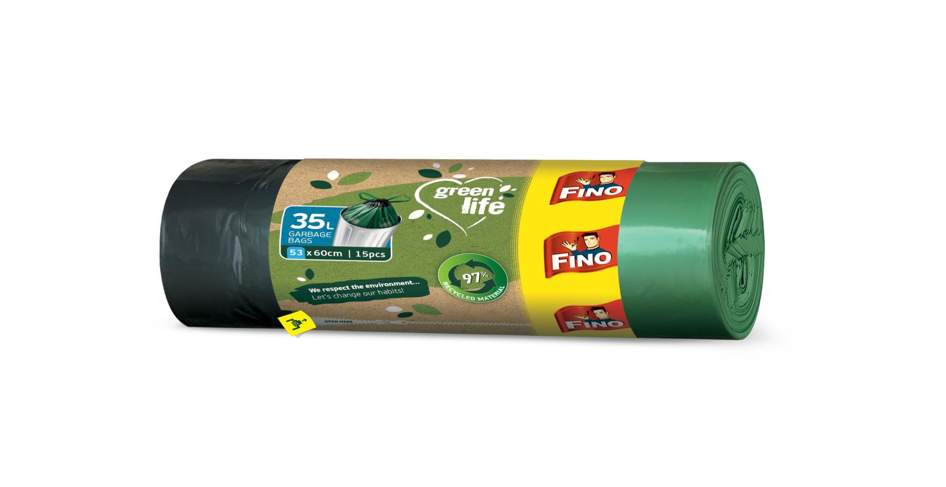 Pytle na odpadky FINO Green Life - recyklované, 25 mic, 35 l, 15 ks
