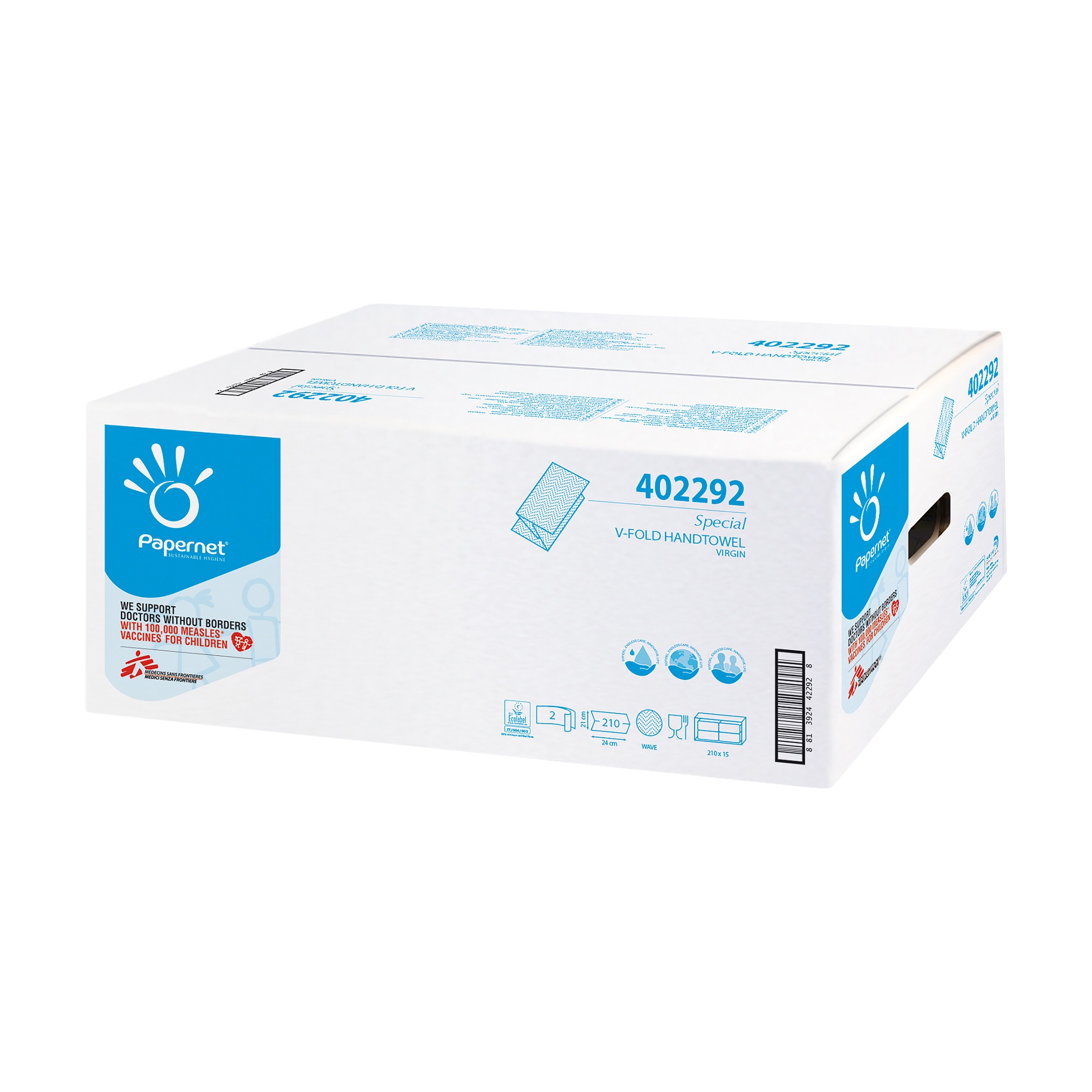 Skládané papírové ručníky Papernet - 2vrstvé, celulóza, 15x210 ks