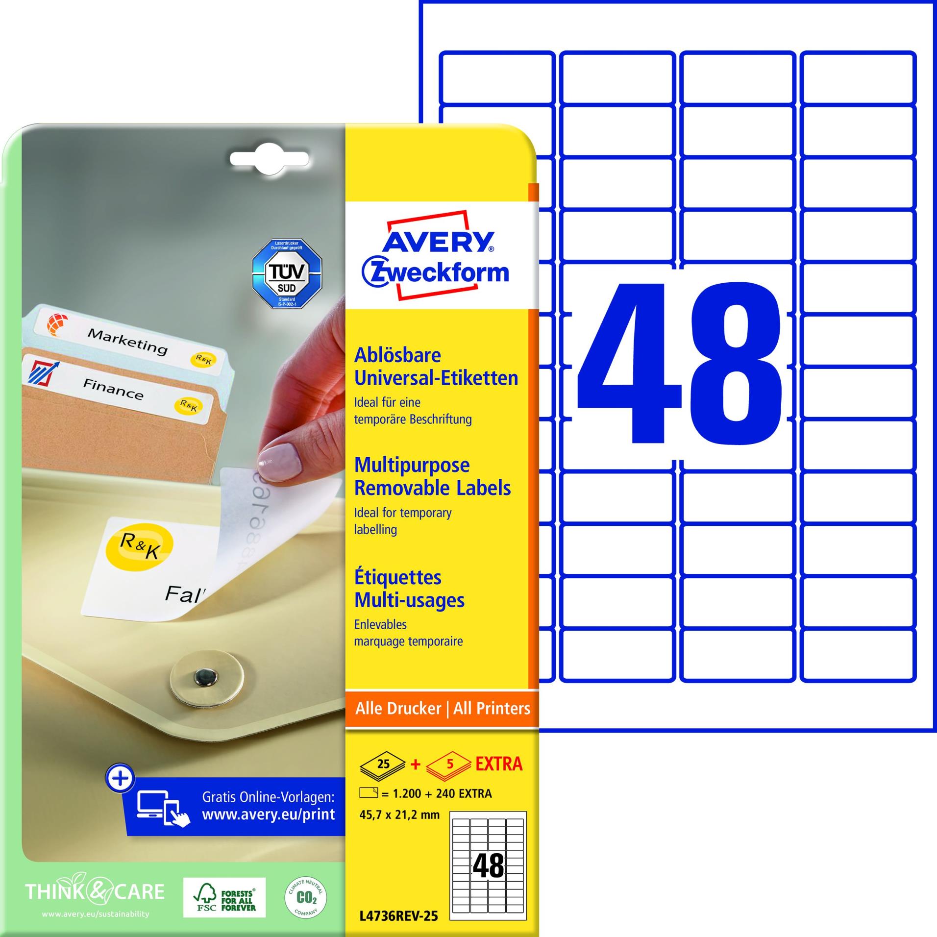 Avery Zweckform Samolepicí snímatelné etikety Avery - 45,7 x 21,2 mm, 1200 ks
