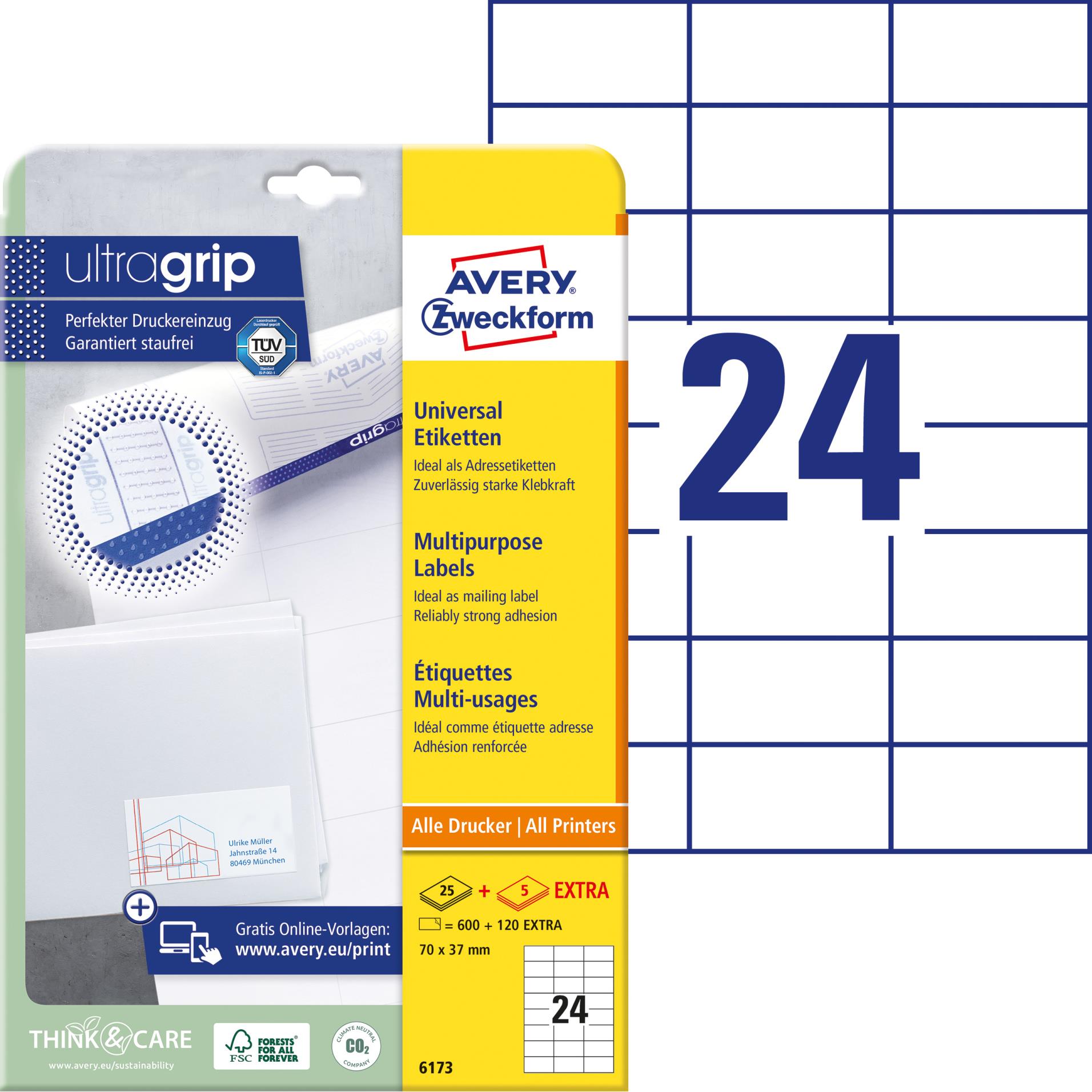 Univerzální etikety Avery Zweckform - bílé, 70 x 37 mm, 720 ks