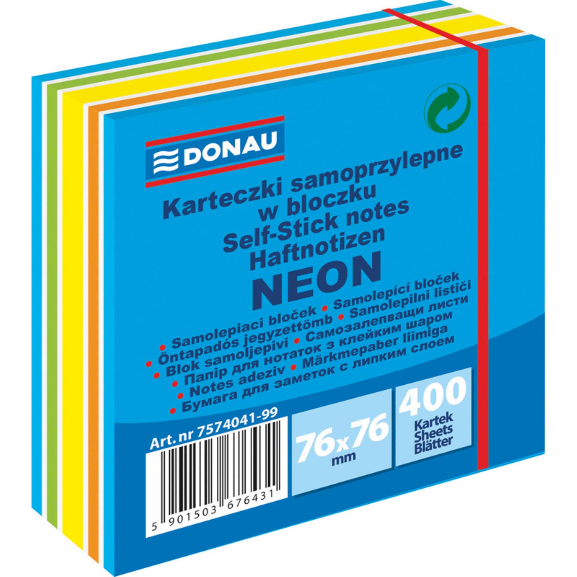 Samolepicí bloček Donau - 76x76 mm, 400 l., mix modrých odstínů