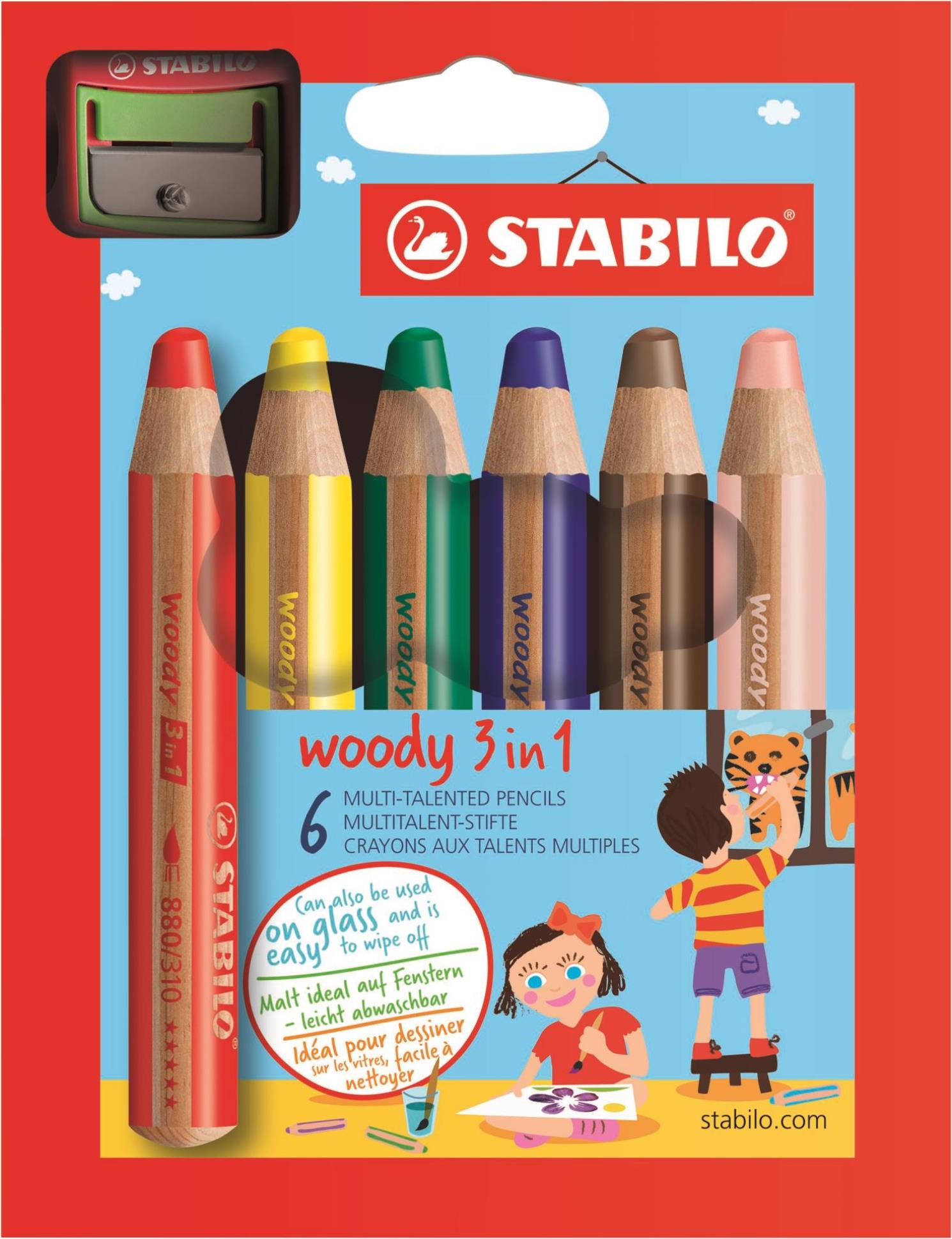 Levně Stabilo 8806-2 Woody sada pastelek ořezávátko 3v1 6 ks
