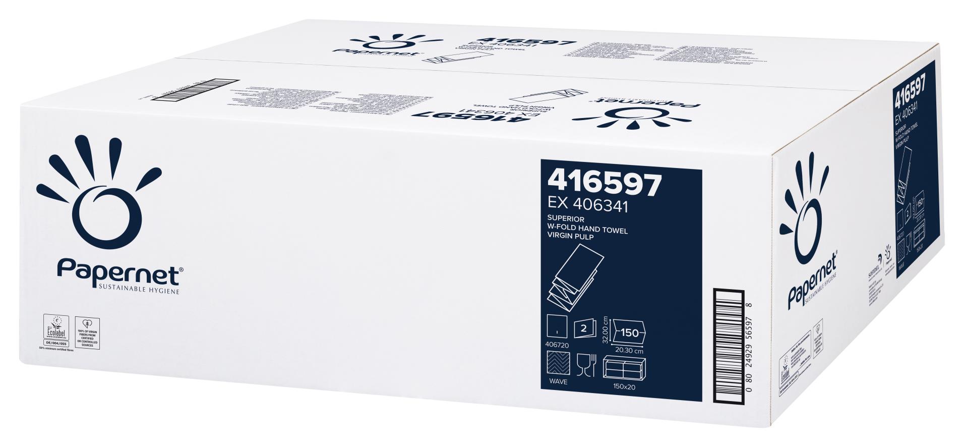 Levně Skládané papírové ručníky Papernet - 2vrstvé, bílé, 20 x 150 ks