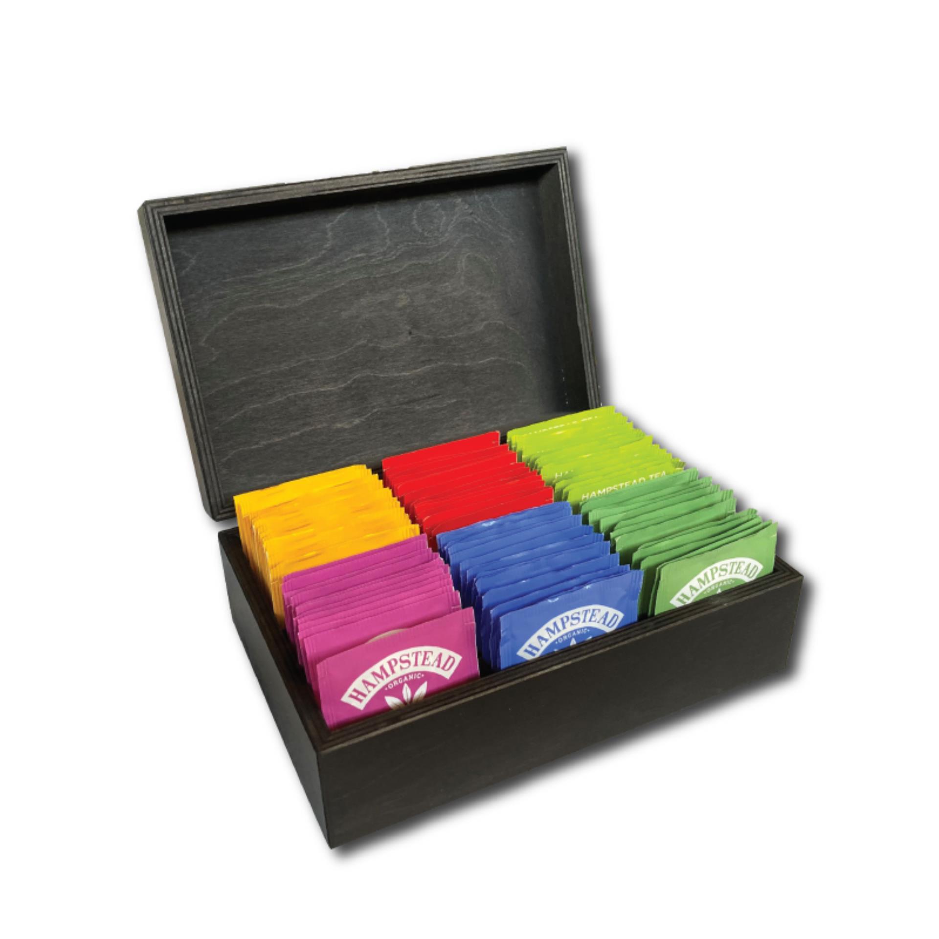 Mix čajů Hampstead Tea- bio, černá dřevěná kazeta, 78 ks