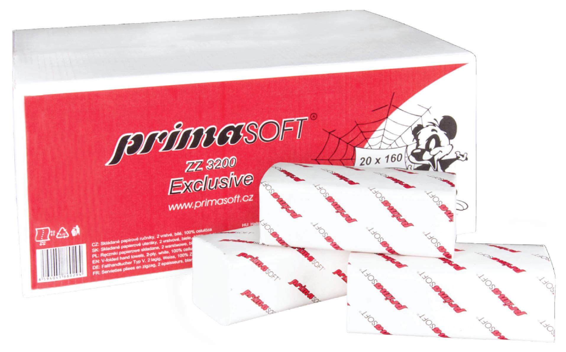 Levně Skládané papírové ručníky Primasoft - 2vrstvé, bílé, 3200 ks