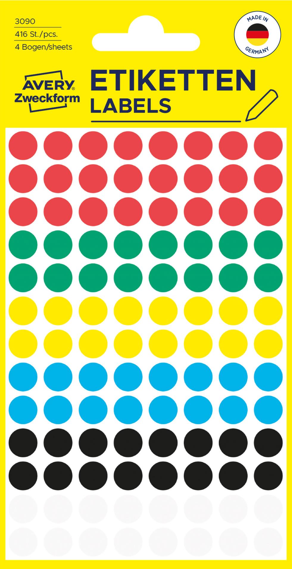 Kulaté etikety Avery Zweckform - mix barev, průměr 8 mm, 416 ks