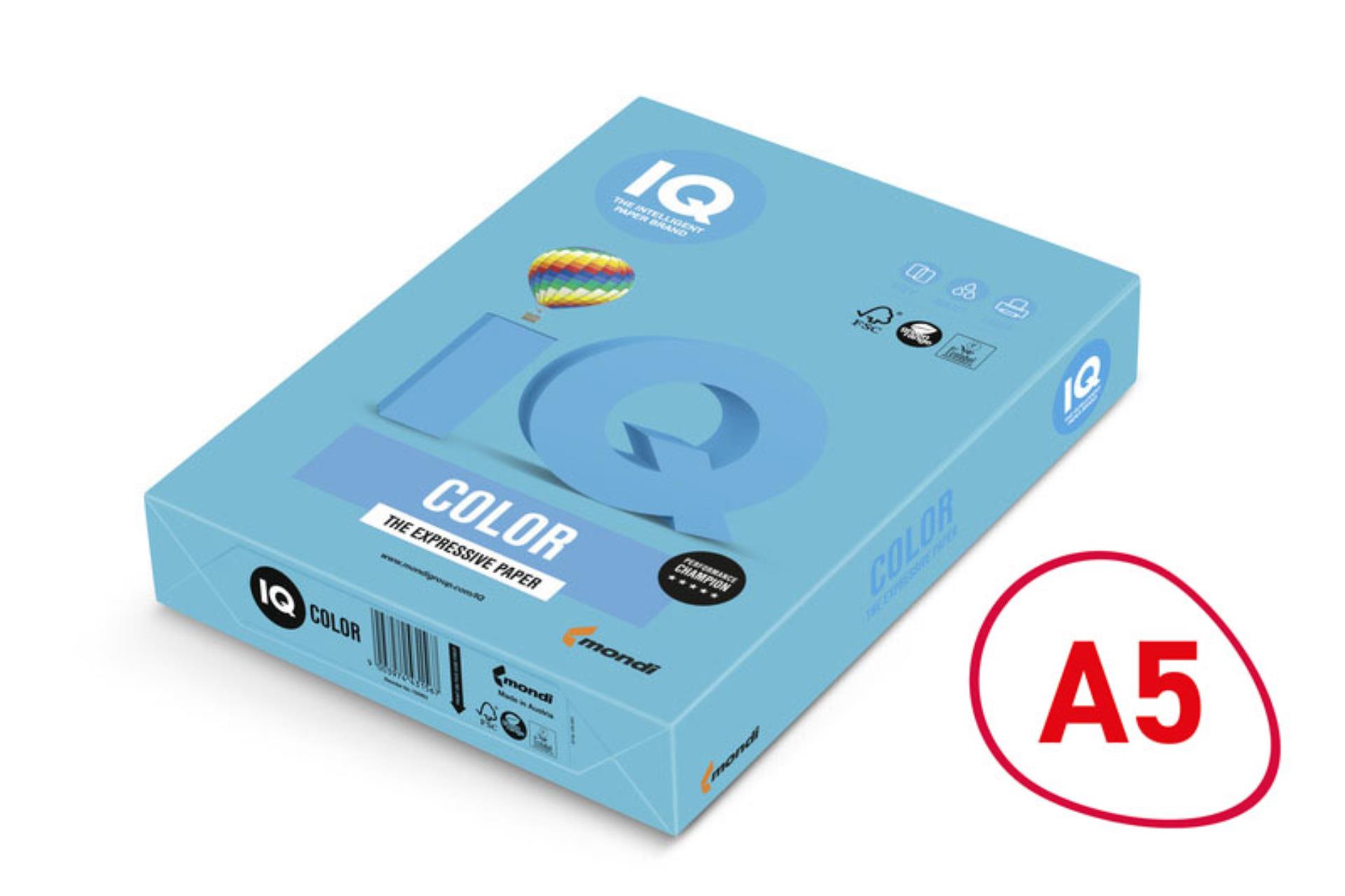 Levně Barevný papír IQ A5 - 80 g/m2, AB48, azurově modrý, 500 listů