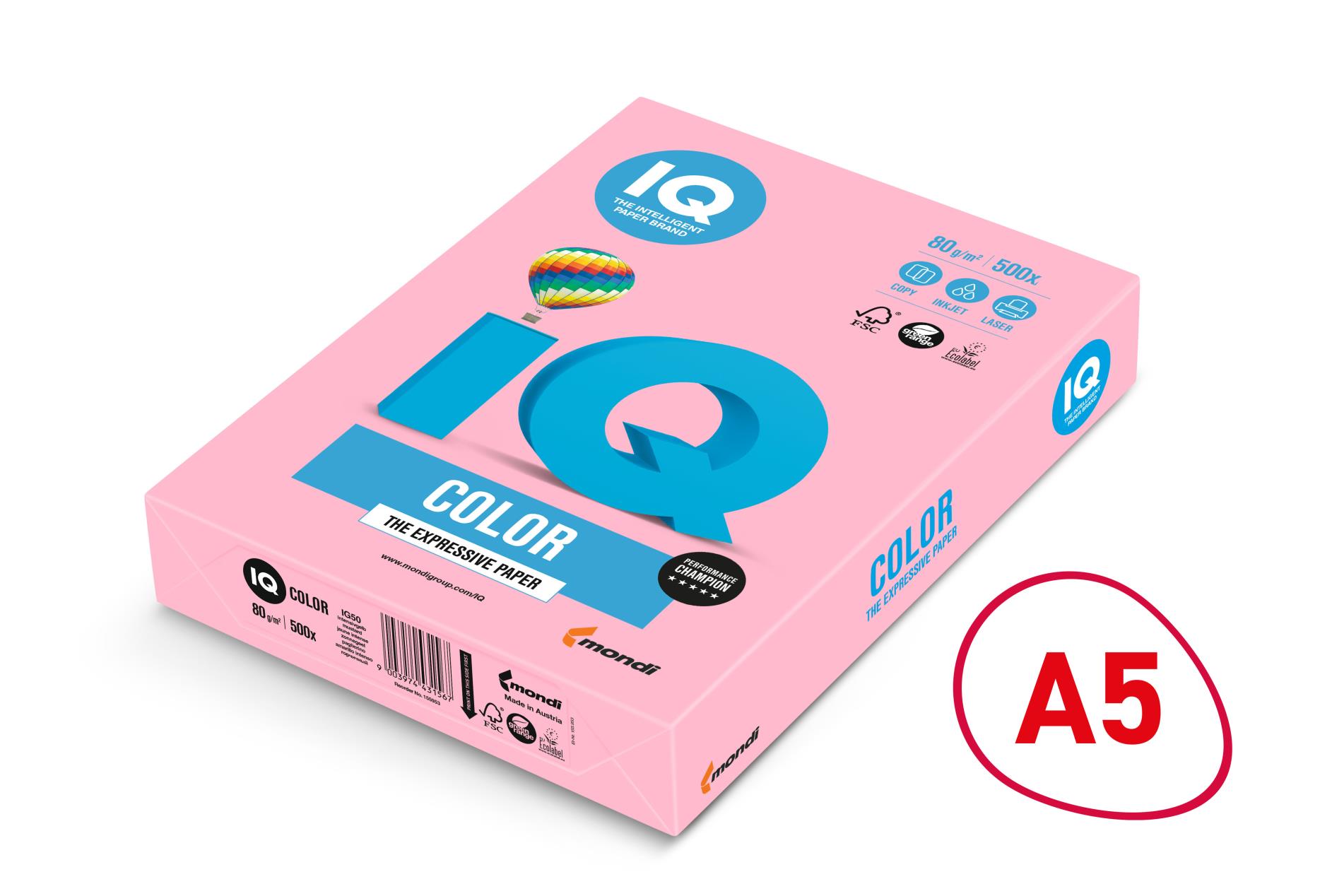 Levně Barevný papír IQ A5 - 80 g/m2, OPI74, světle růžový, 500 listů