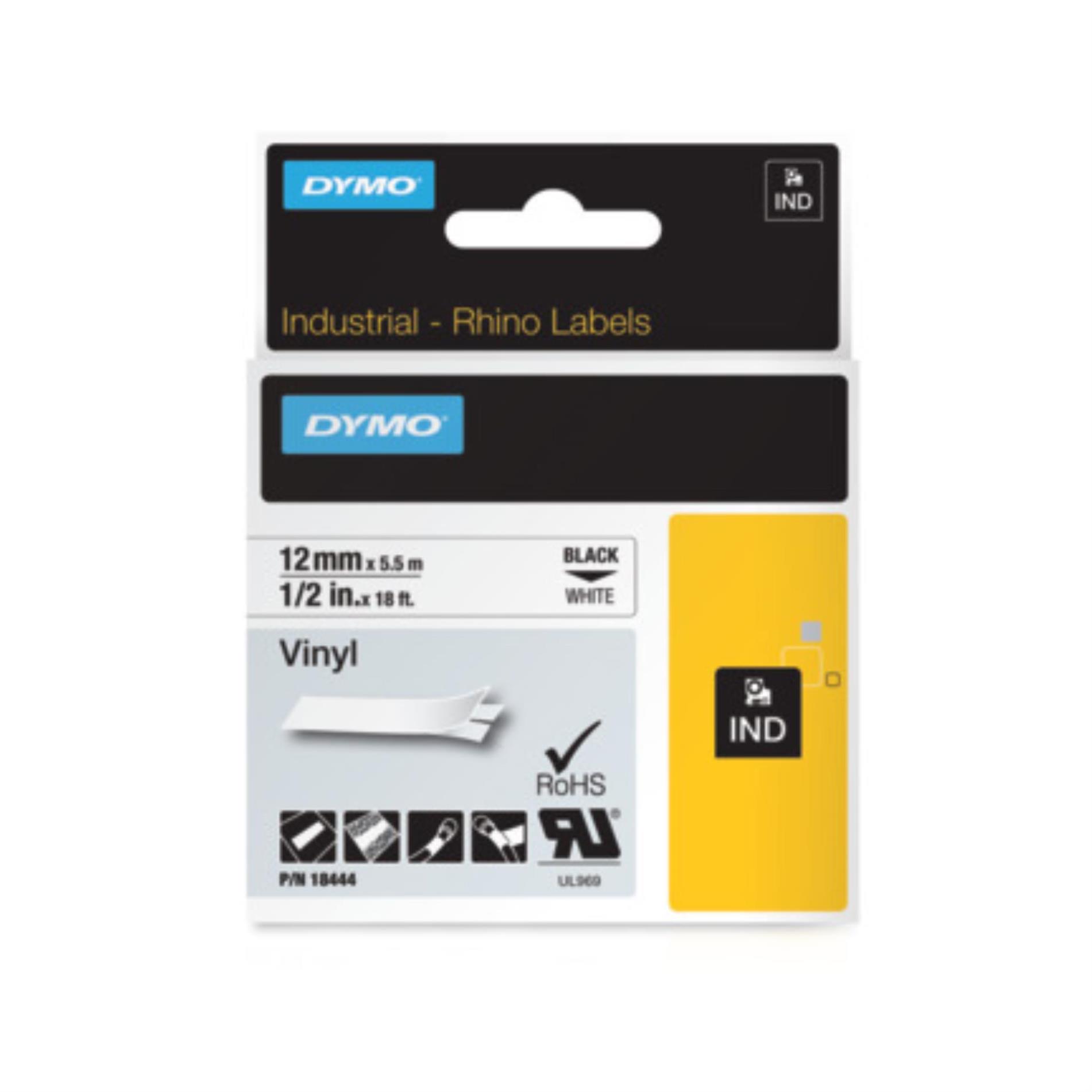 Levně Páska Dymo Rhino - bílá, šířka 12 mm, návin 5,5 m, černé písmo (vinylová)