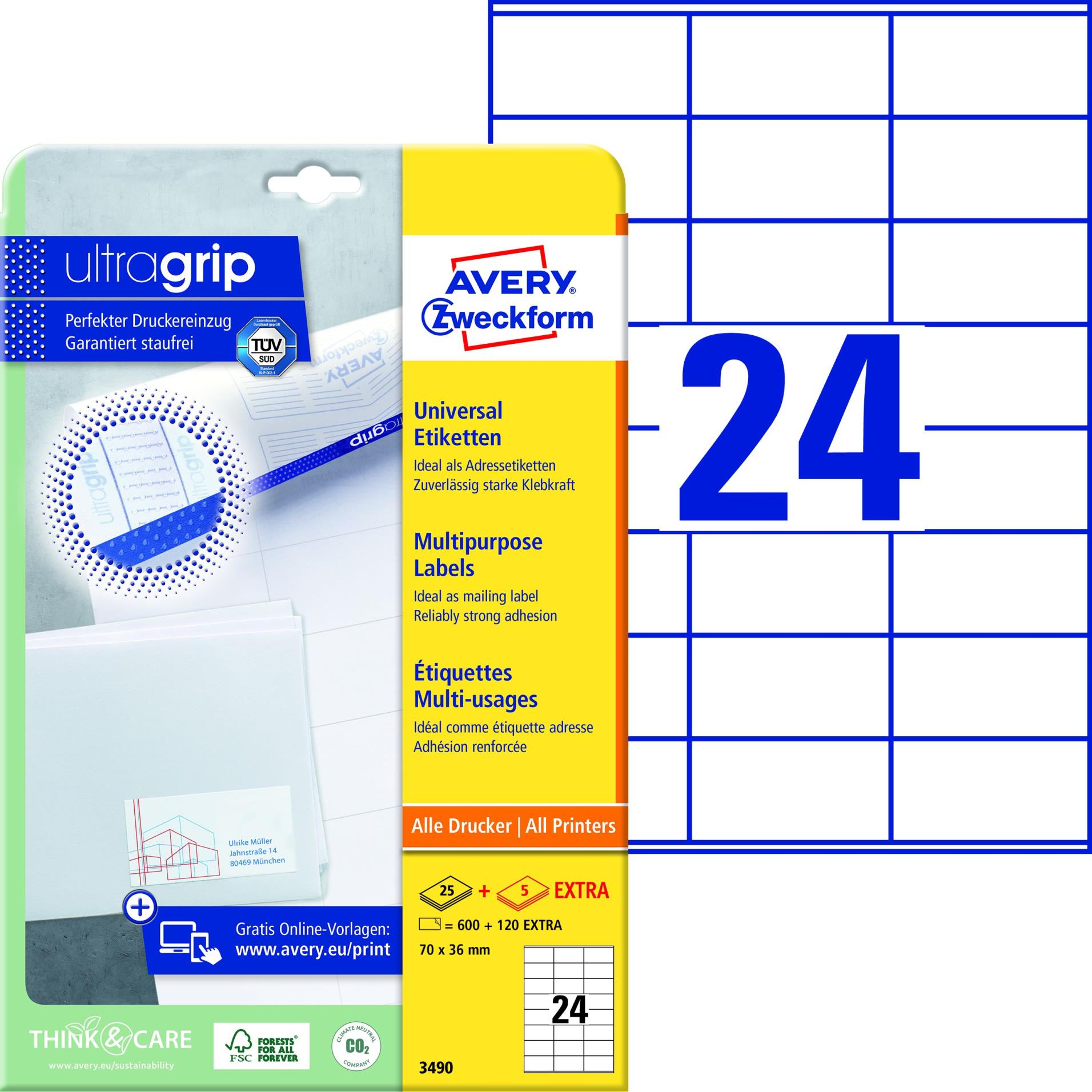 Univerzální etikety Avery Zweckform - 70 x 36 mm, 600 etiket