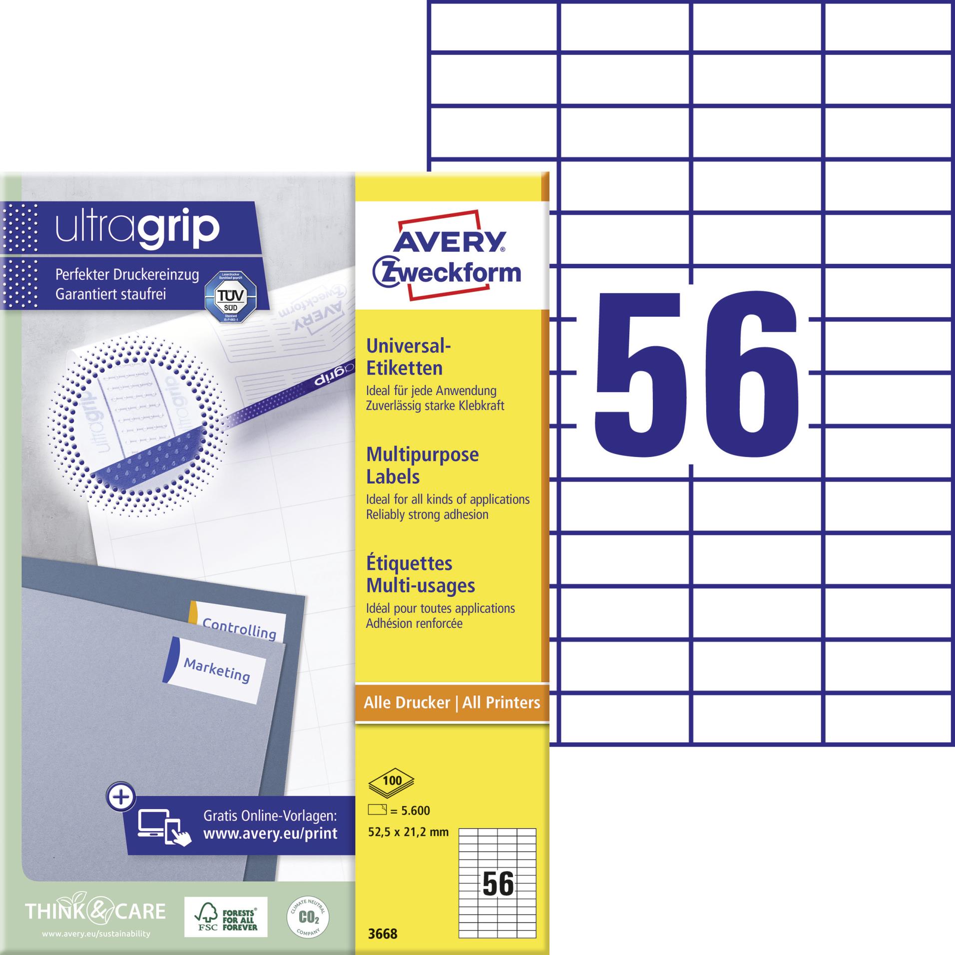 Avery Zweckform Samolepicí etikety Avery - 52,5 x 21,2 mm, 5600 etiket
