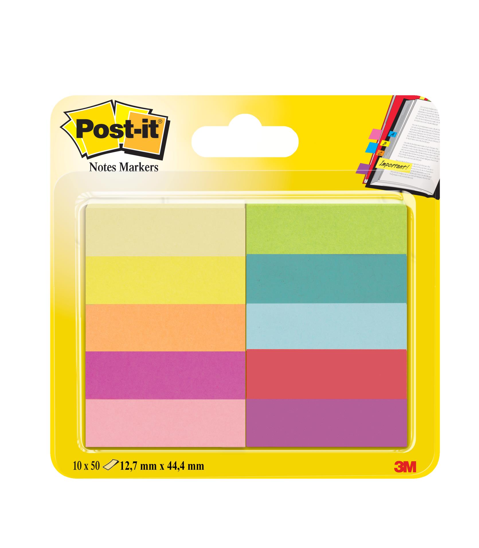 Levně Značkovací lístečky Post-it - 15,0 x 50,0 mm, mix barev, 10 x 50 ks