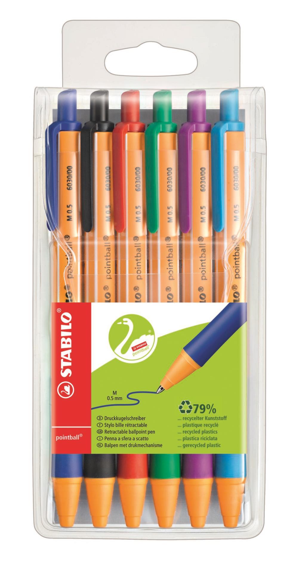Kuličkové pero Stabilo Green Pointball - 6 barev, 0,5 mm