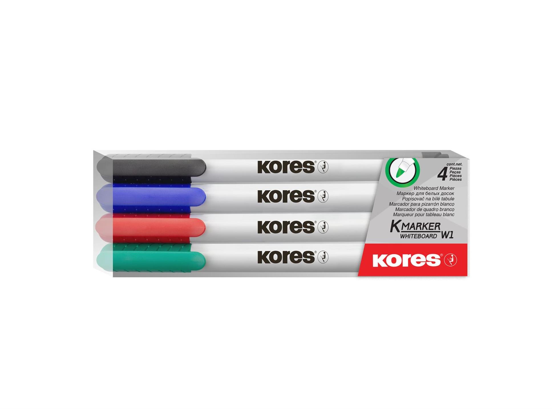 Popisovač na bílé tabule Kores K-MARKER - tenký, kulatý hrot, sada 4 barev