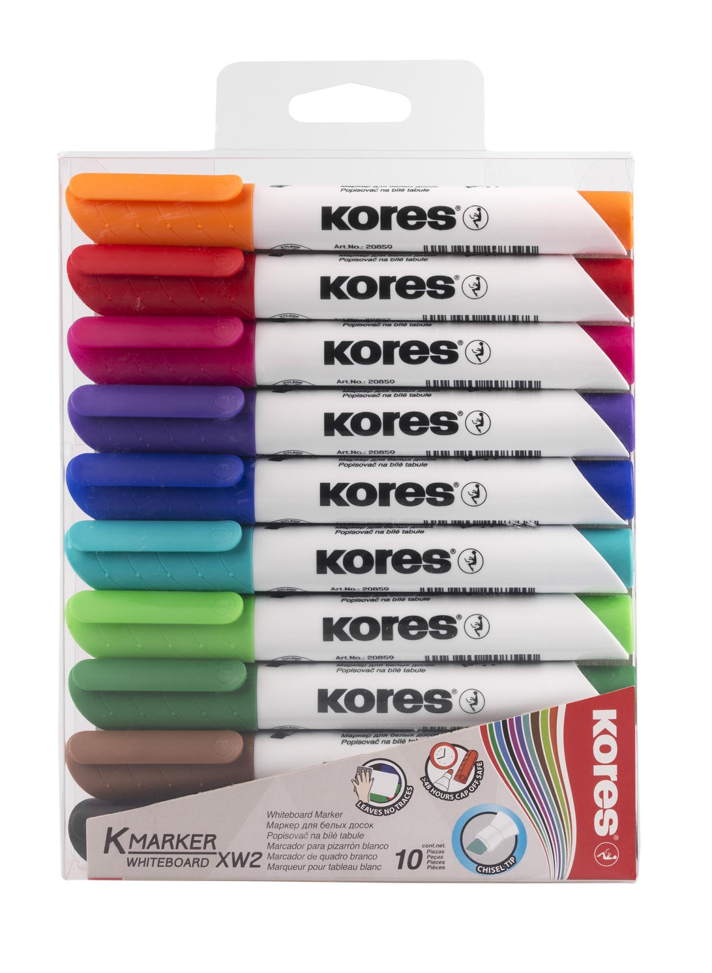 Popisovač na bílé tabule Kores K-MARKER - kulatý hrot, sada 10 barev