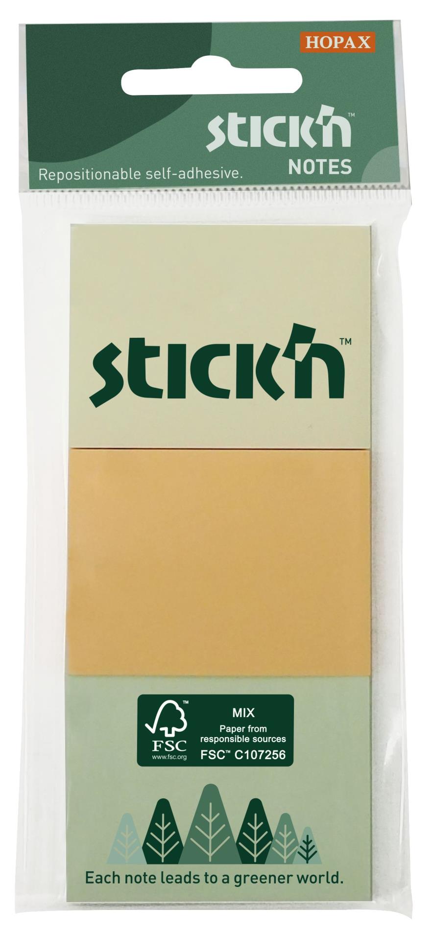 Stick’n by Hopax Samolepicí bloček Stick'n by Hopax FSC - 38 x 51 mm, 3x100 lístků, pastel mix