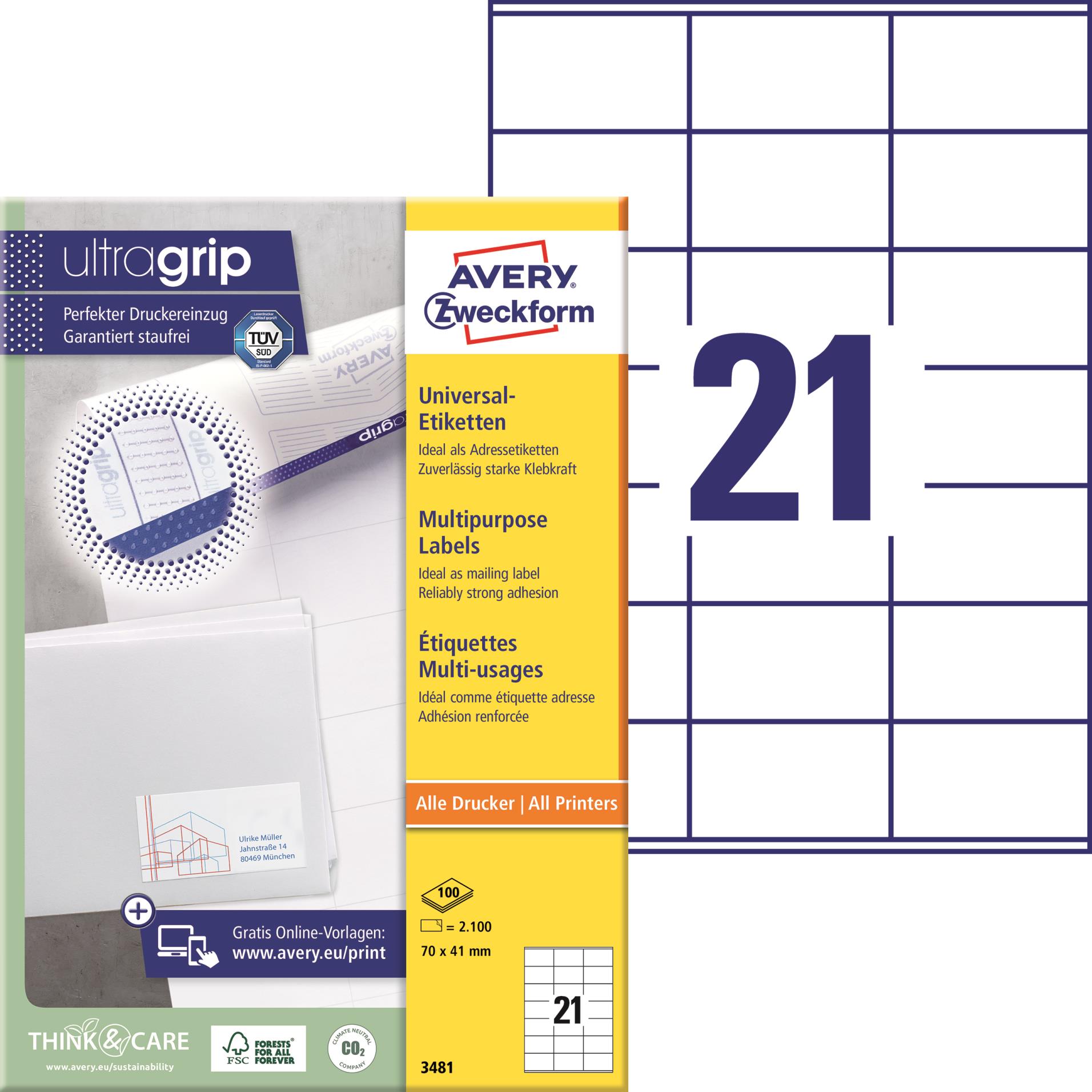 Avery Zweckform Samolepicí etikety Avery - 70,0 x 41,0 mm, 2100 etiket