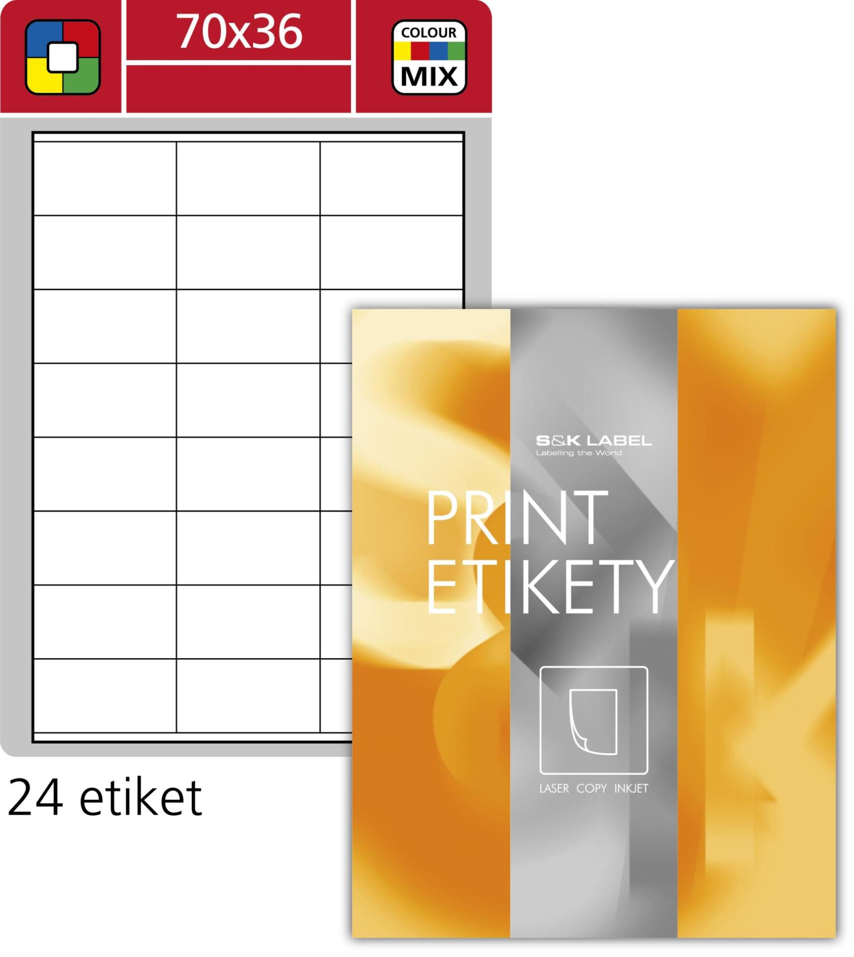 Samolepicí barevné etikety SK Label - mix barev, 70 x 36 mm, 2400 ks