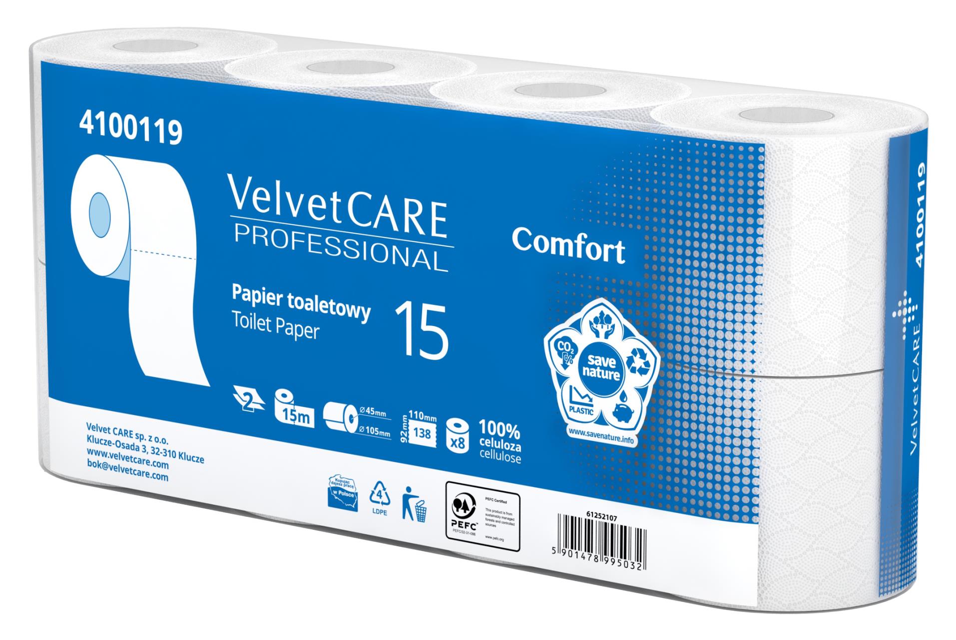 Levně Velvet CARE Toaletní papír Velvet Professional - 2 vrstvý, 15 m, 8 rolí