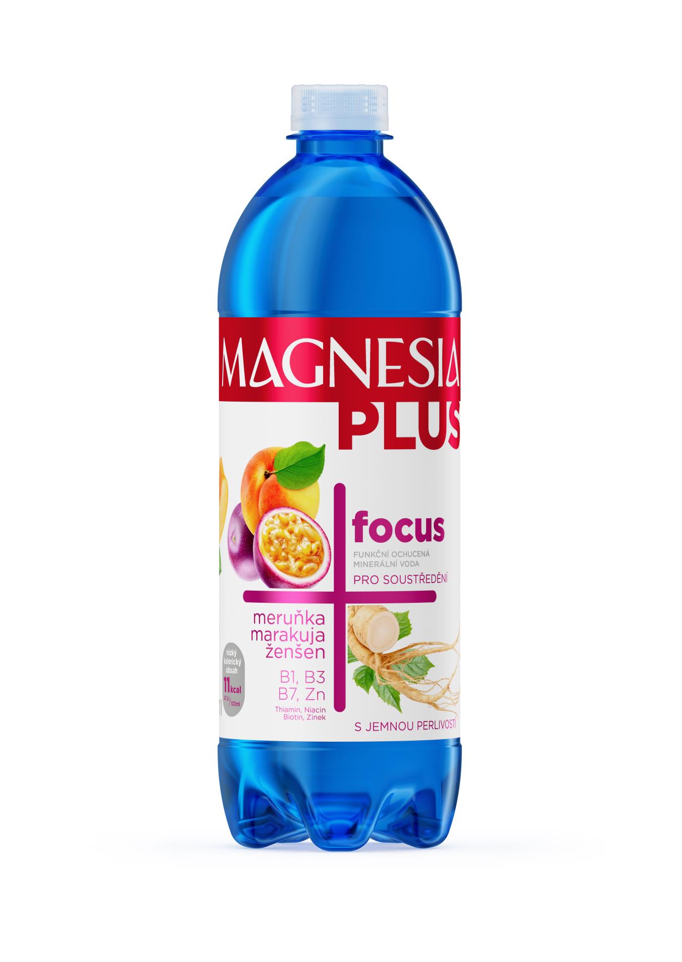 Levně Magnesia Plus Minerální voda Magnesia Focus - meruňka, marakuja, ženšen, jemně perlivá, 6x 0,7 l