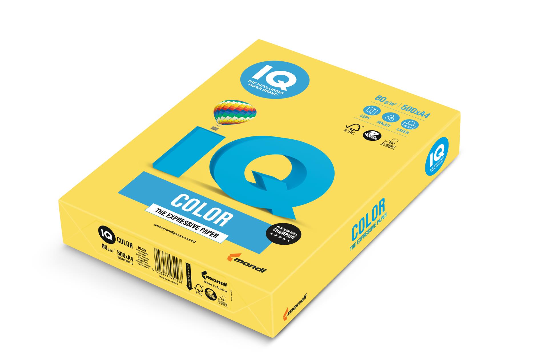 Levně Barevný papír IQ Color A4 - CY39, kanárkově žlutý, 160 g/m2, 250 listů