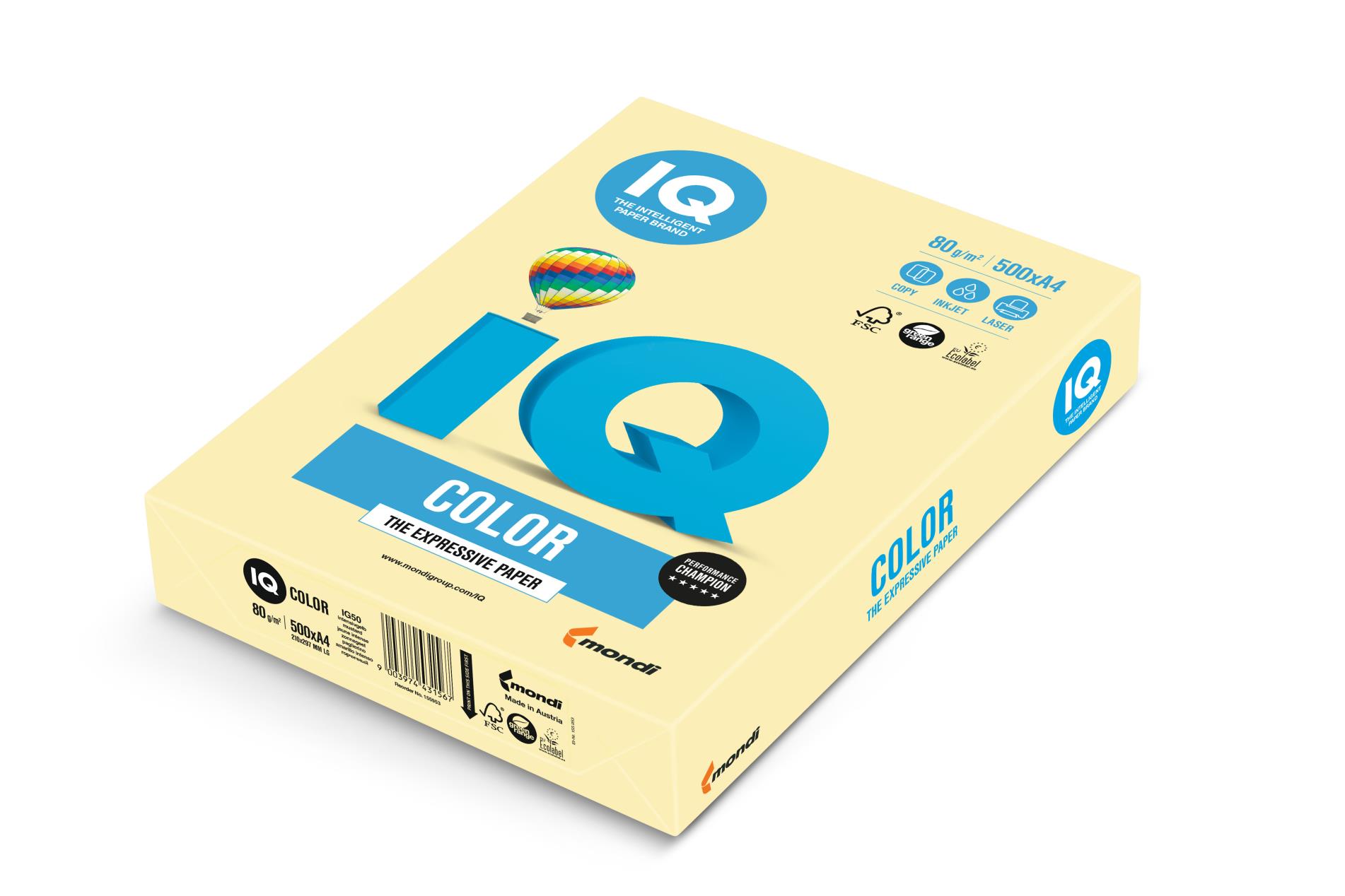 Levně Barevný papír IQ Color A4 - YE23, žlutý, 160 g/m2, 250 listů