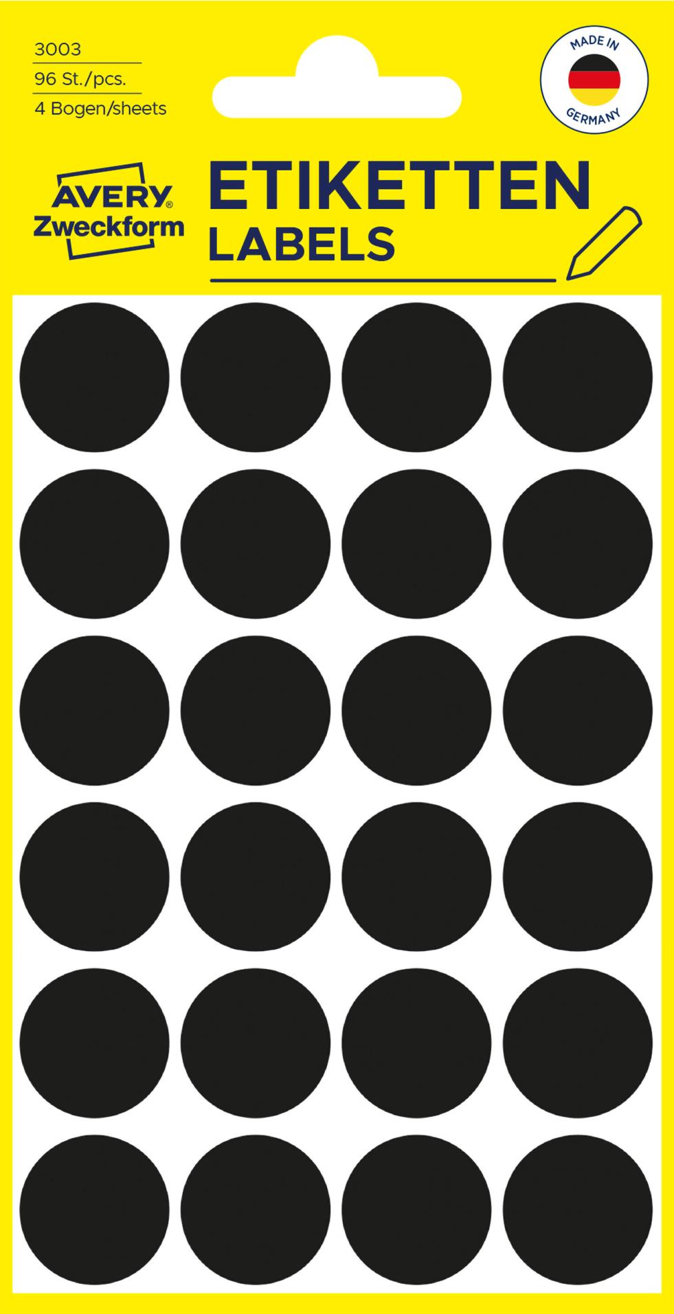 Kulaté etikety Avery Zweckform - černé, průměr 18 mm, 96 ks