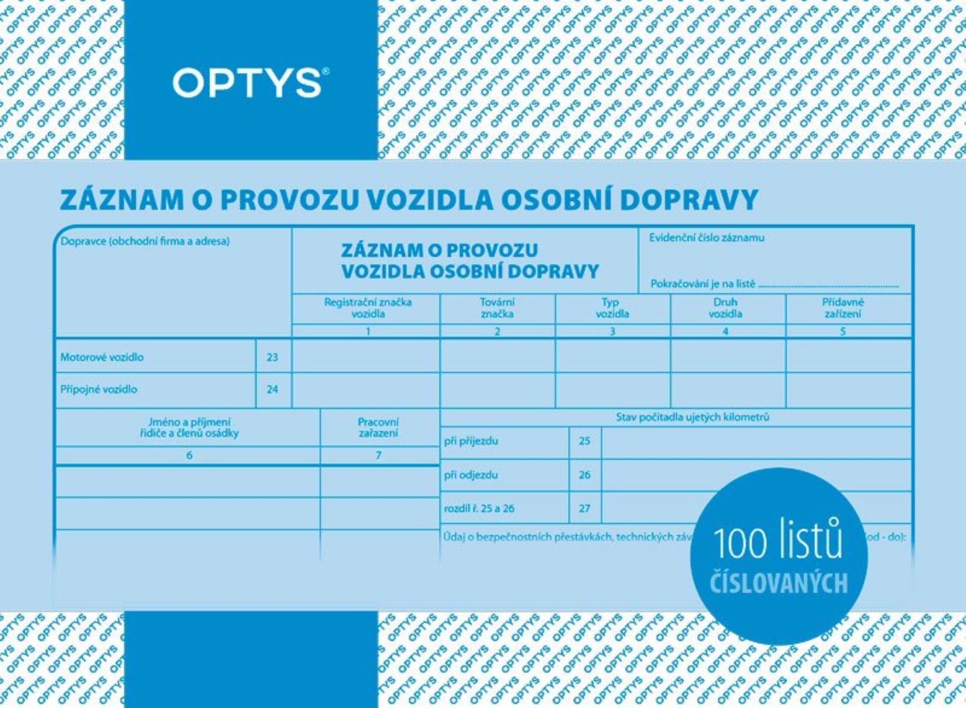 Levně Optys 1177 Záznam o provozu osobního vozidla A5 nepropisovací 100 listů